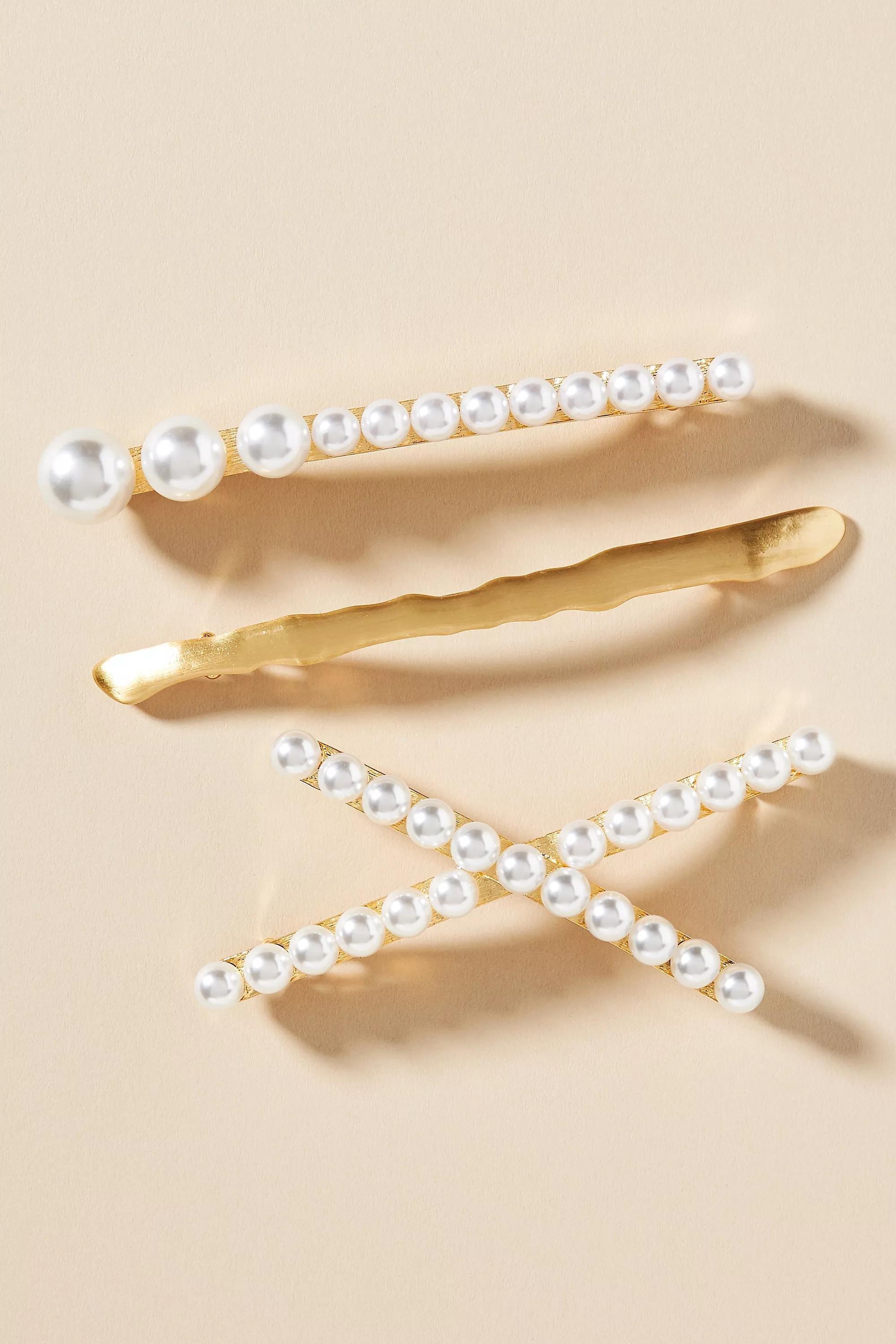 Barrette Hair Clips, Set Of 3, Pearl, A501_0017, large image number 0