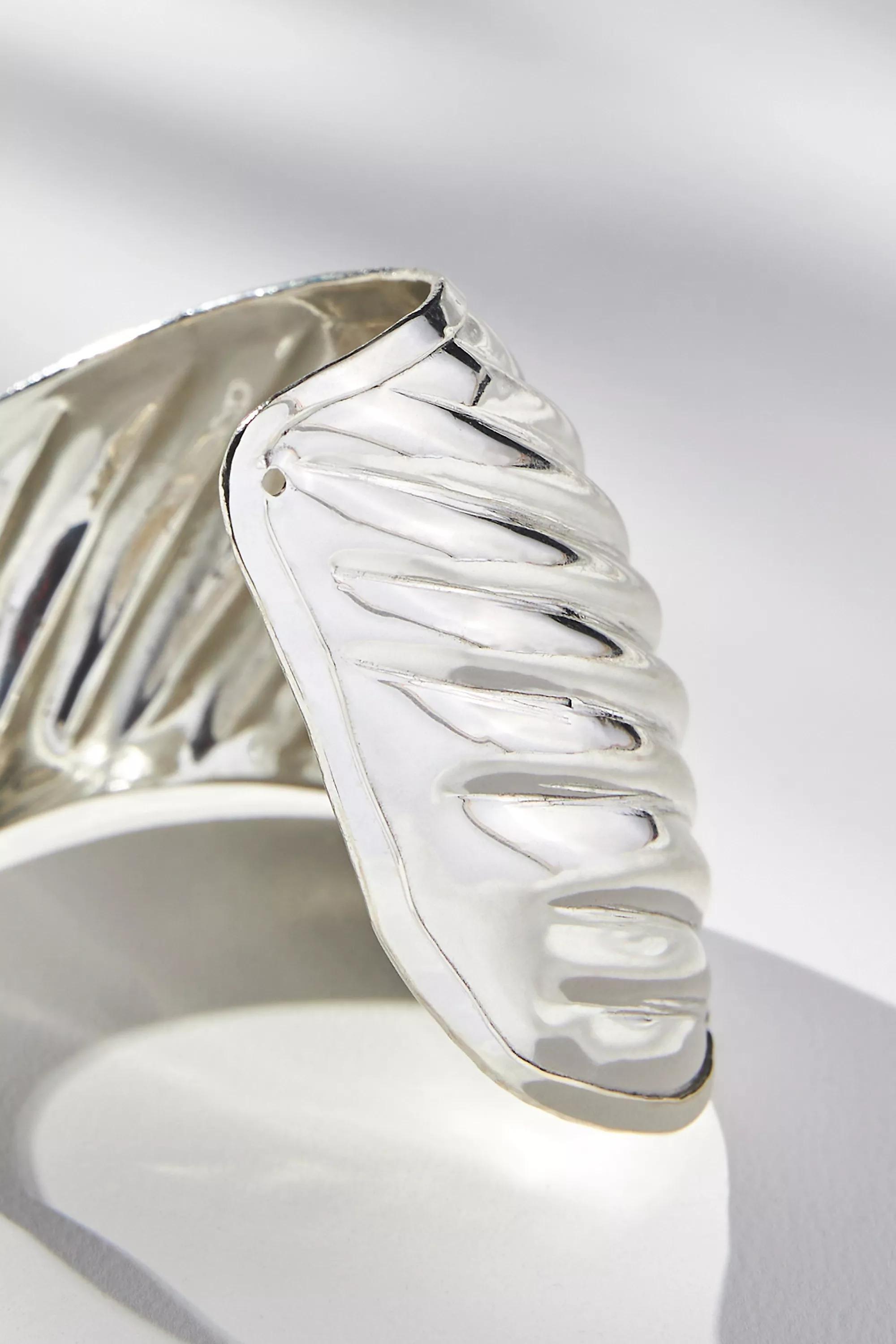 14K Gold-Plated Asymmetrical Ribbed Bracelet, Silver, A501_0007, large image number 1