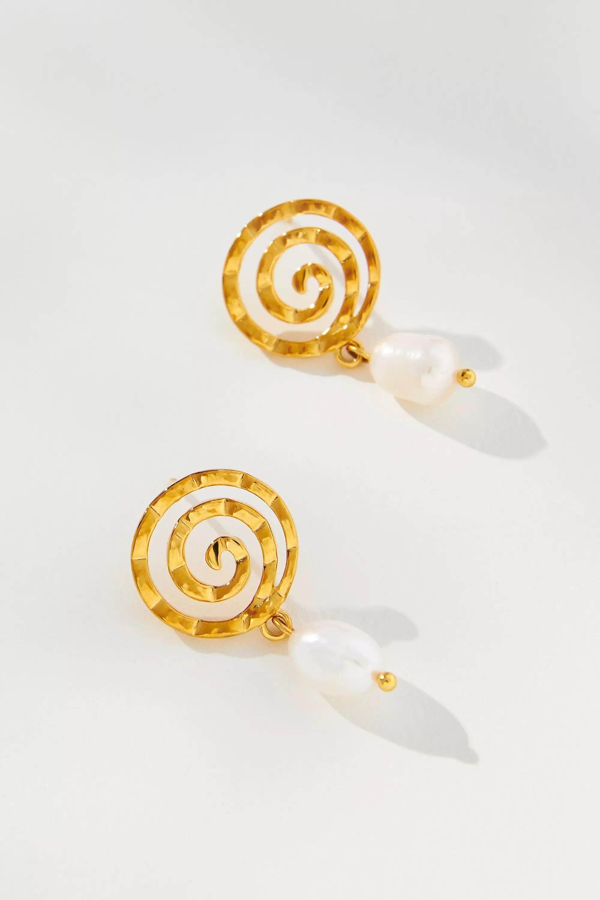 Casa Clara Infinity Swirl Pearl Earrings, Gold, A501_0070, large image number 0