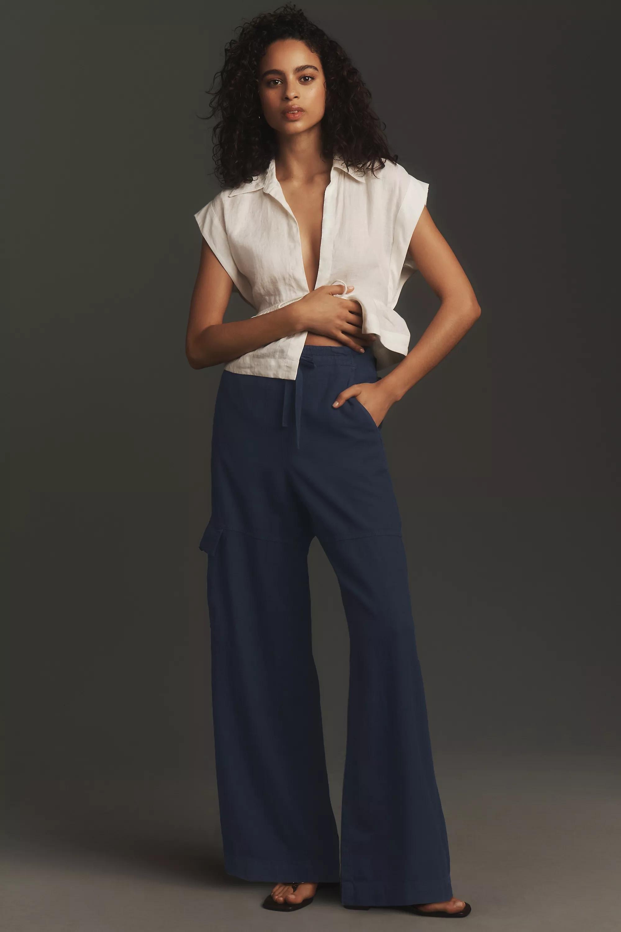 Pilcro 808 Linen Beach Cargo Pants, Navy, A501_0041, large image number 0