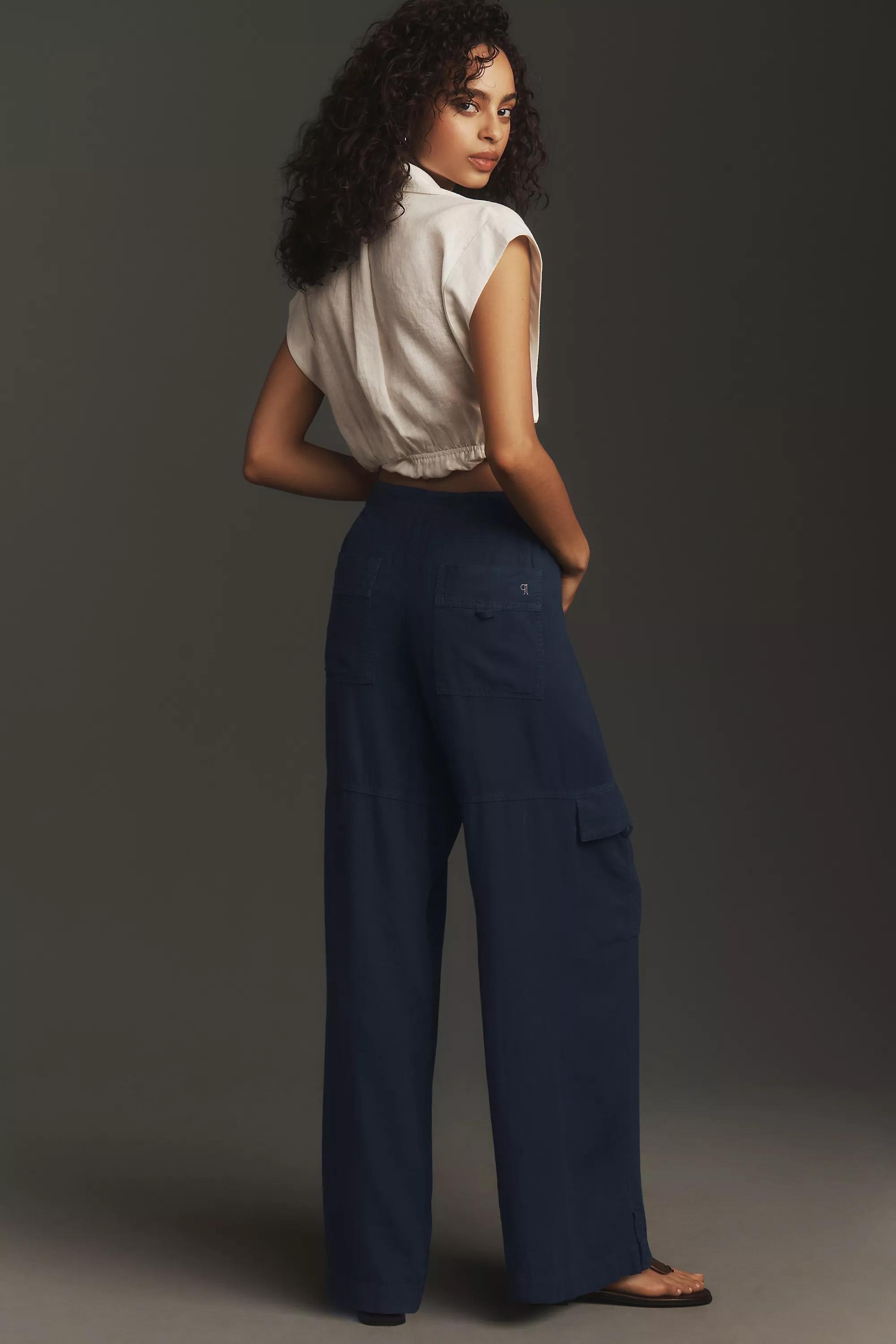 Pilcro 808 Linen Beach Cargo Pants, Navy, A501_0041, large image number 4