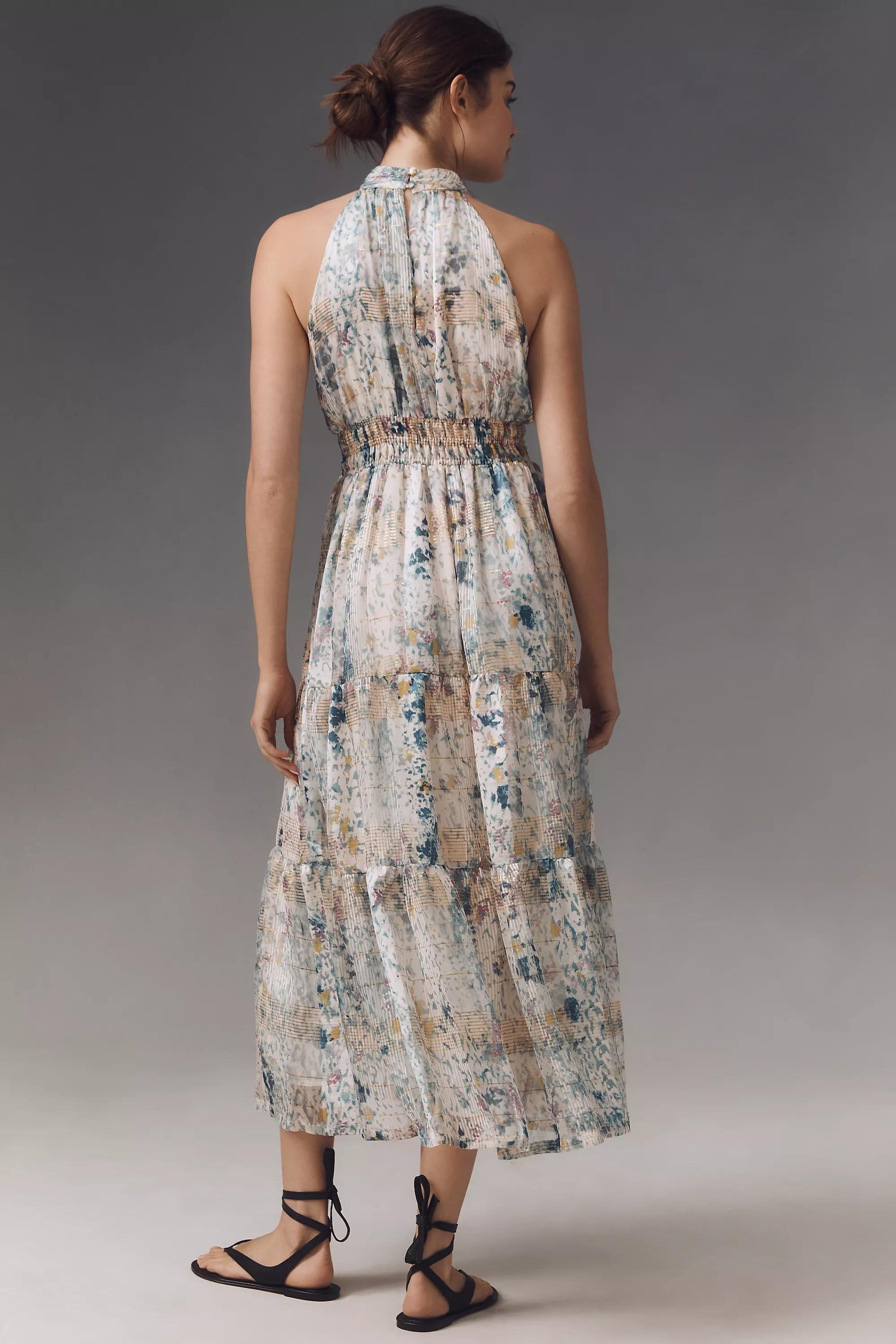 Anthropologie Floral Milkmaid Maxi Dress, Blue, , large image number 1