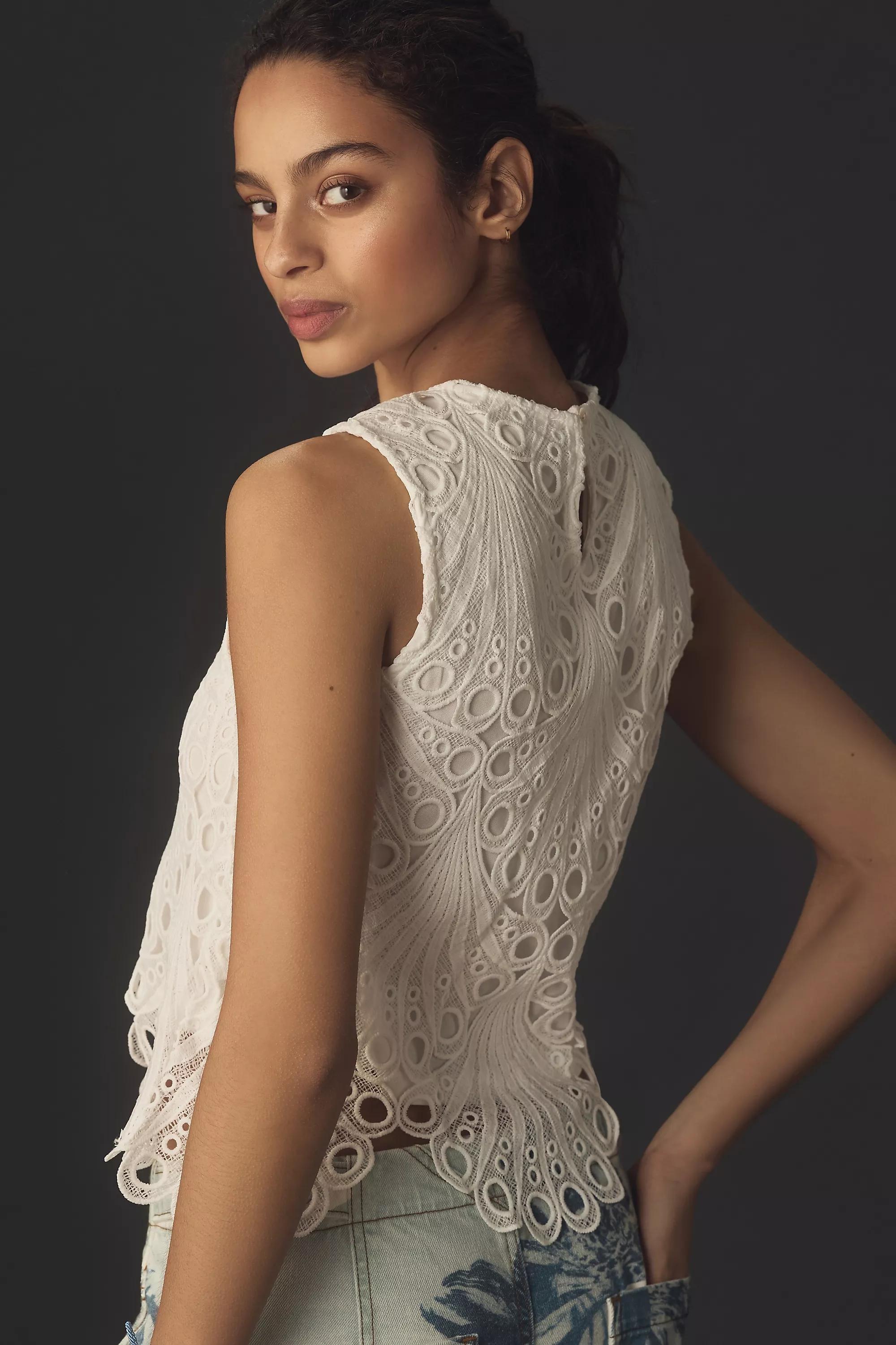 Blue Tassel Detailed Tank Top, White, , large image number 2