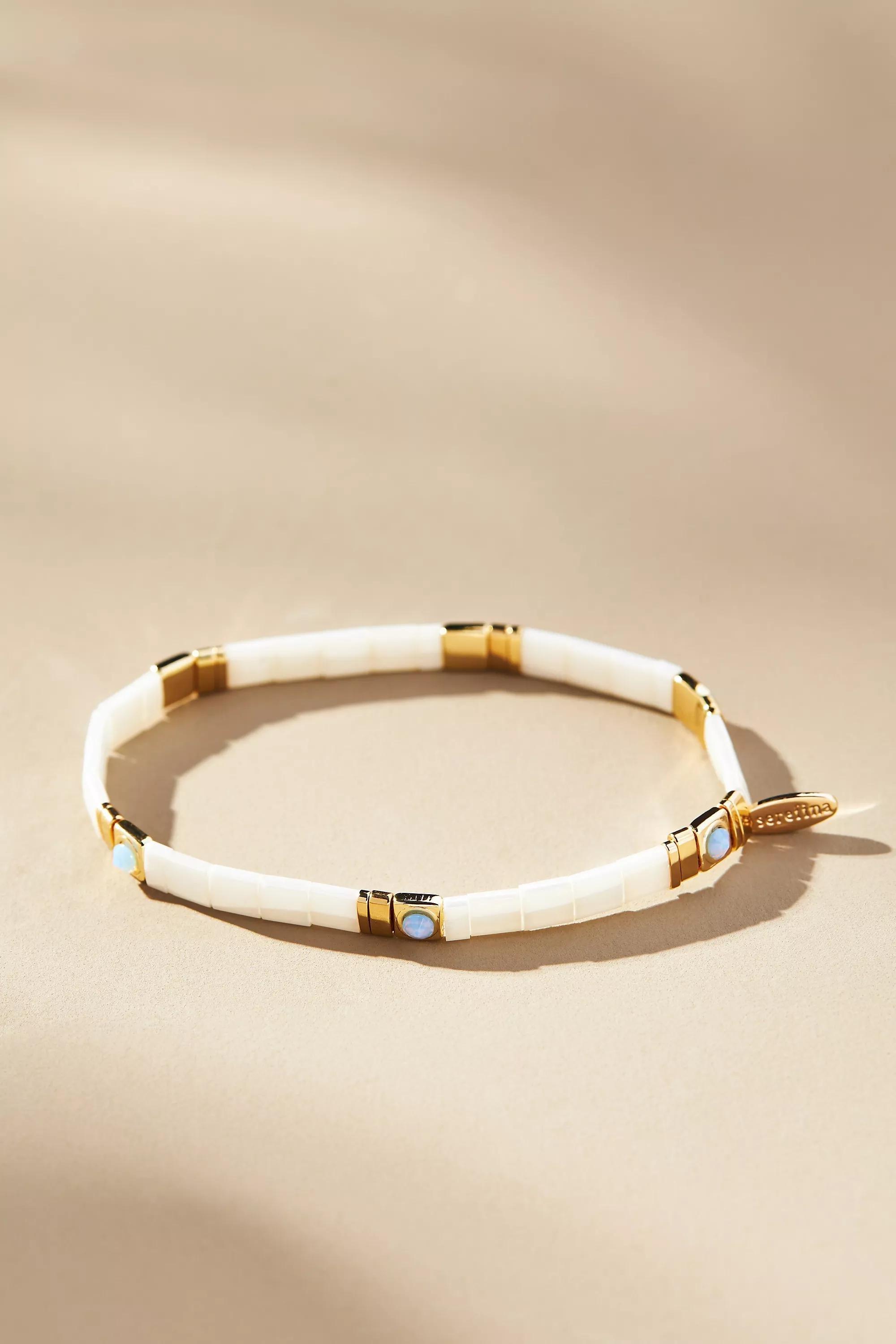 14k Gold-Plated Beaded Chicklet Bracelet, White, A501_0010, large image number 0
