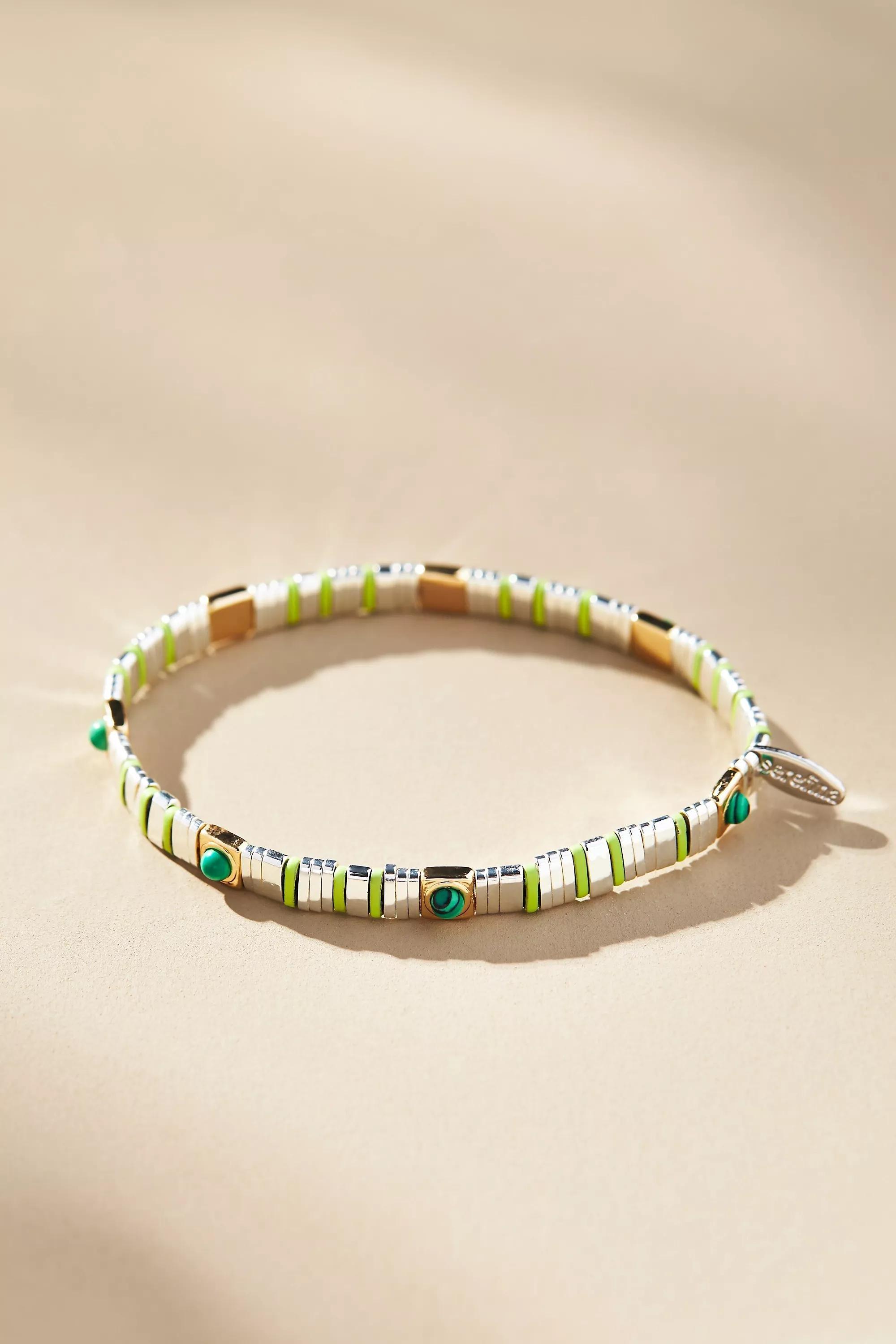 14k Gold-Plated Beaded Chicklet Bracelet, Green, A501_0037, large image number 0