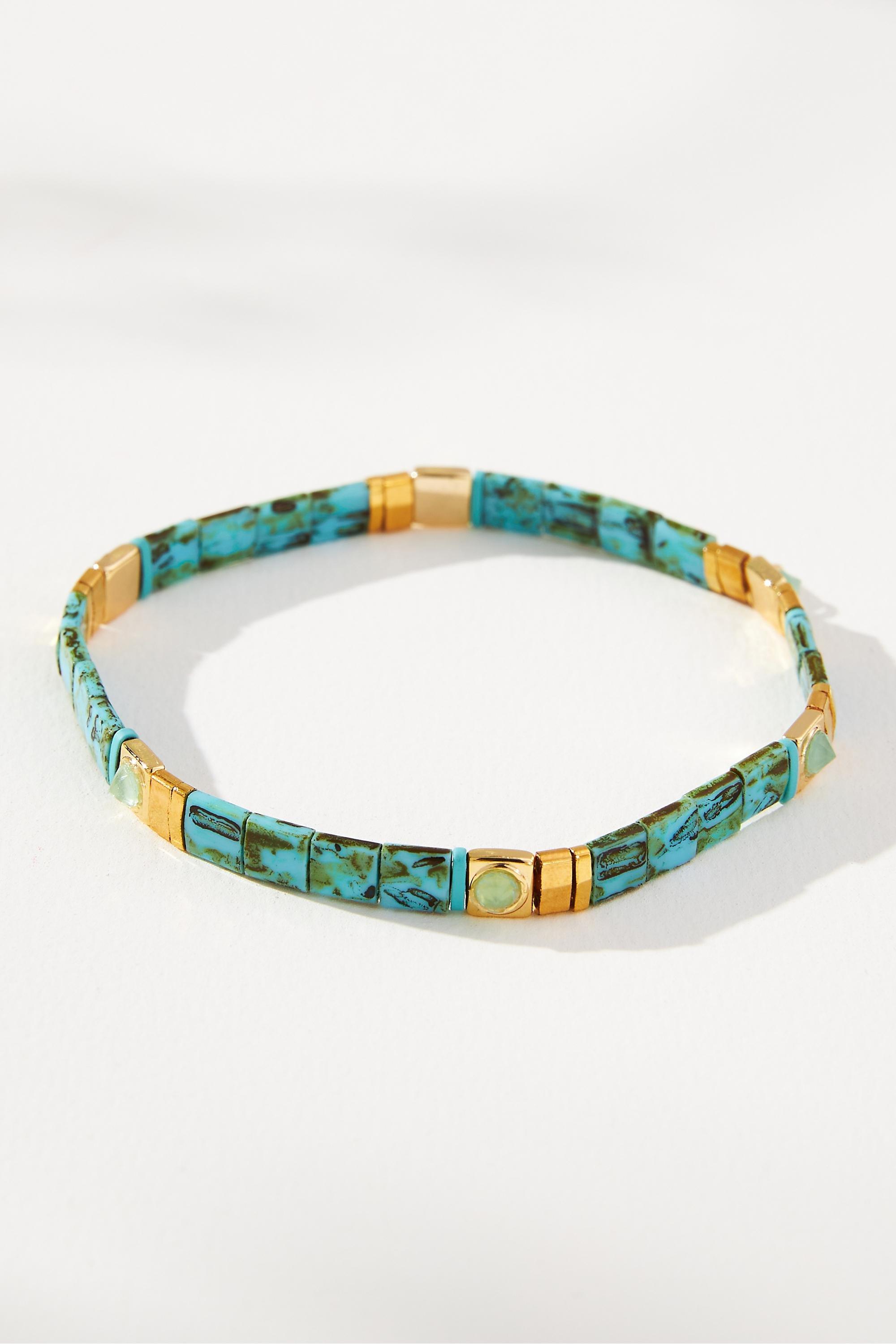 14k Gold-Plated Beaded Chicklet Bracelet, Blue, A501_0046, large image number 0
