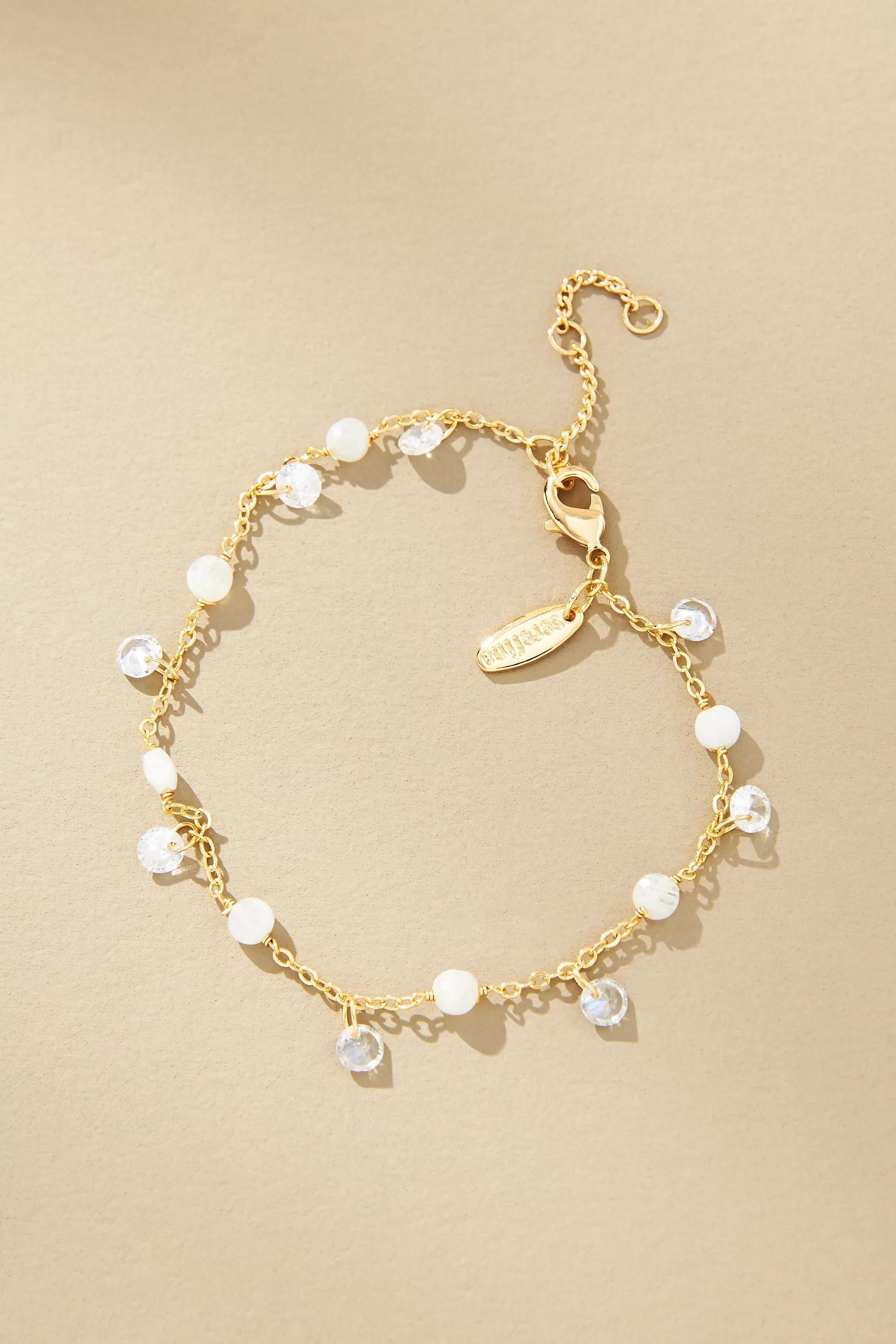 14K Gold-Plated Birthstone Charm Bracelet, White, A501_0010, large image number 0