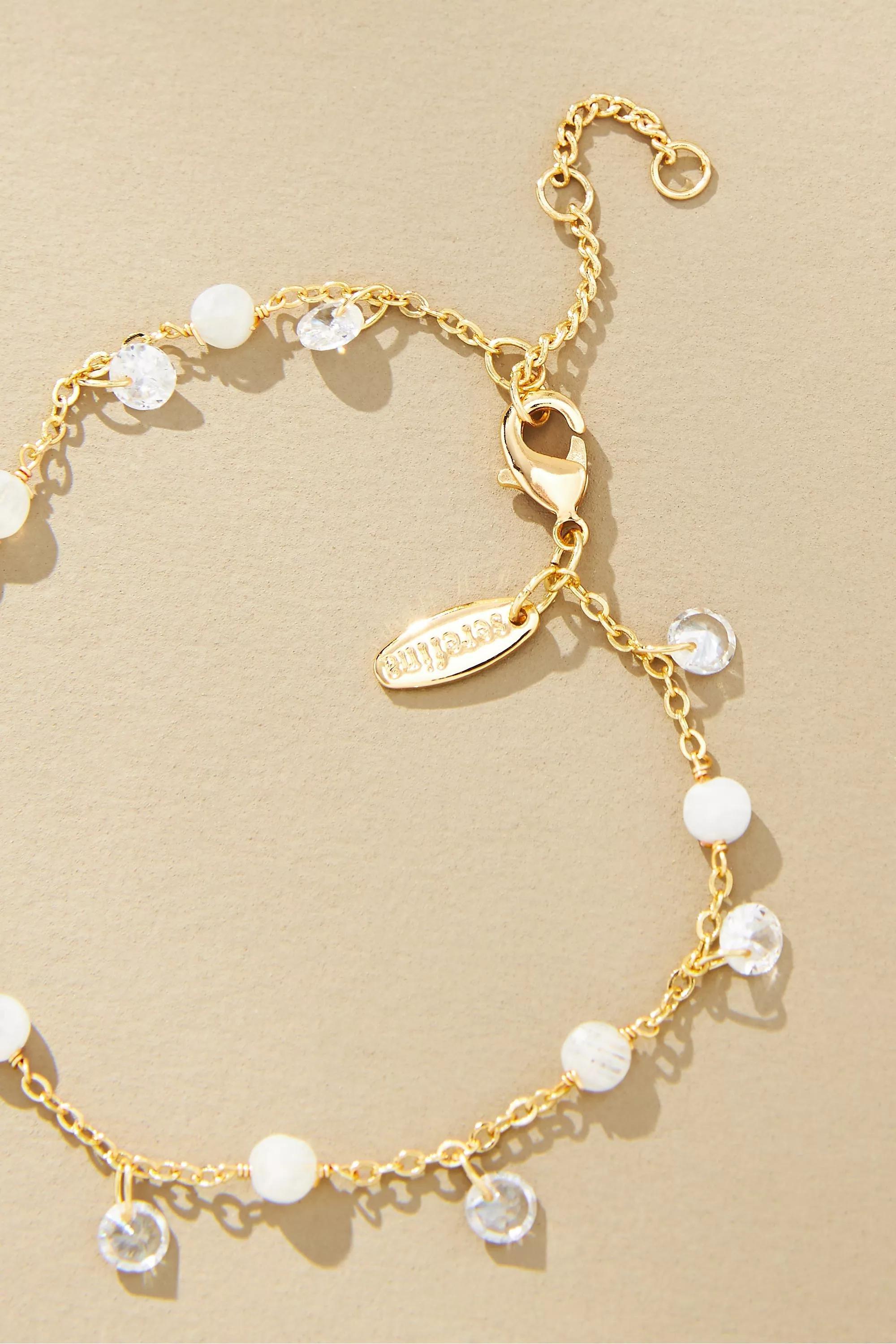 14K Gold-Plated Birthstone Charm Bracelet, White, A501_0010, large image number 1