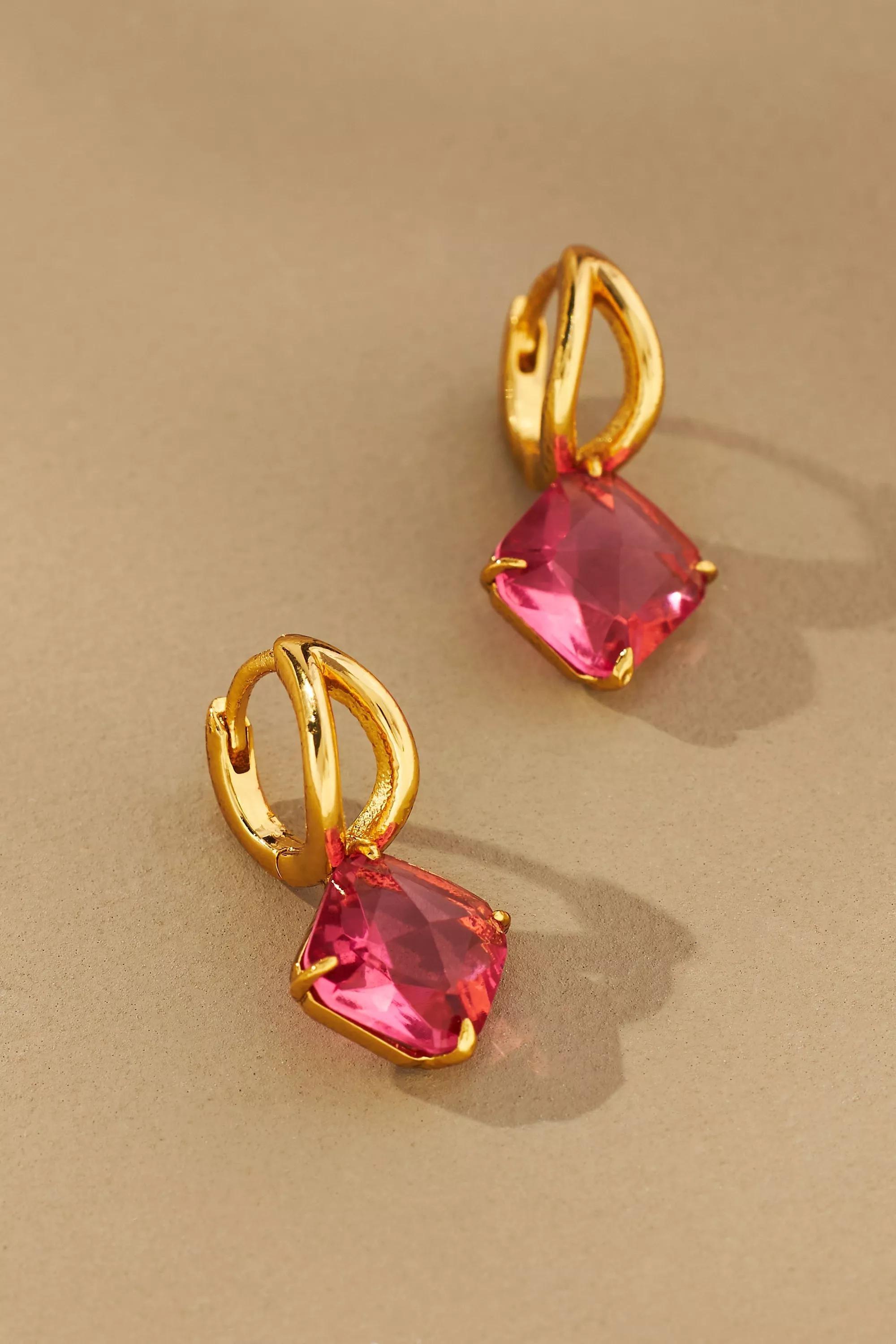 Mini Gem Drop Earrings, Pink, A501_0066, large image number 0