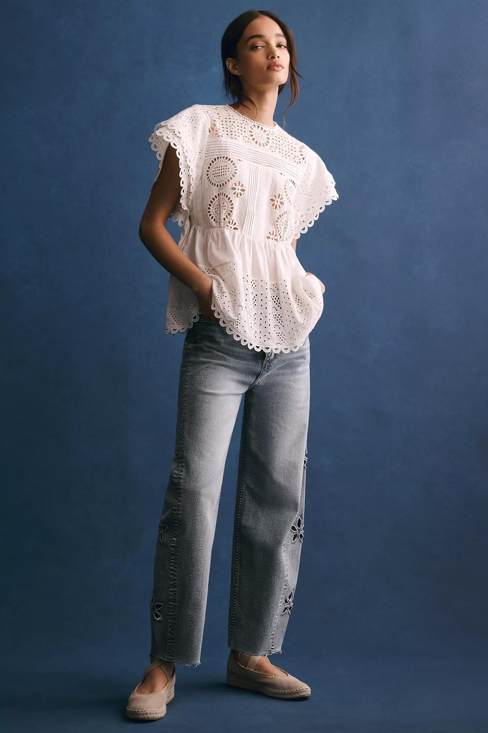 Forever That Girl Flutter-Sleeve Eyelet Tunic Top, White, , large image number 1