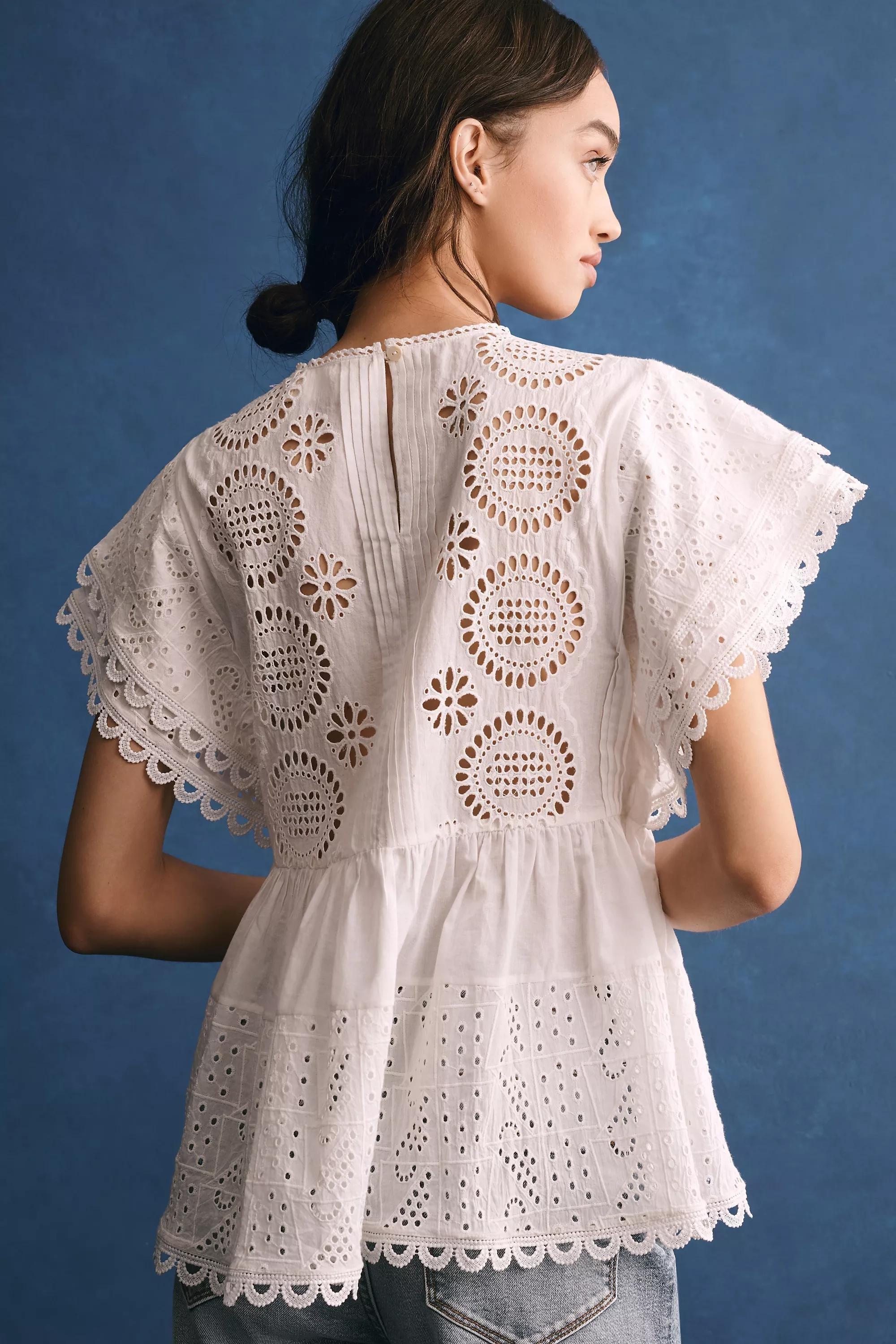 Forever That Girl Flutter-Sleeve Eyelet Tunic Top, White, , large image number 2