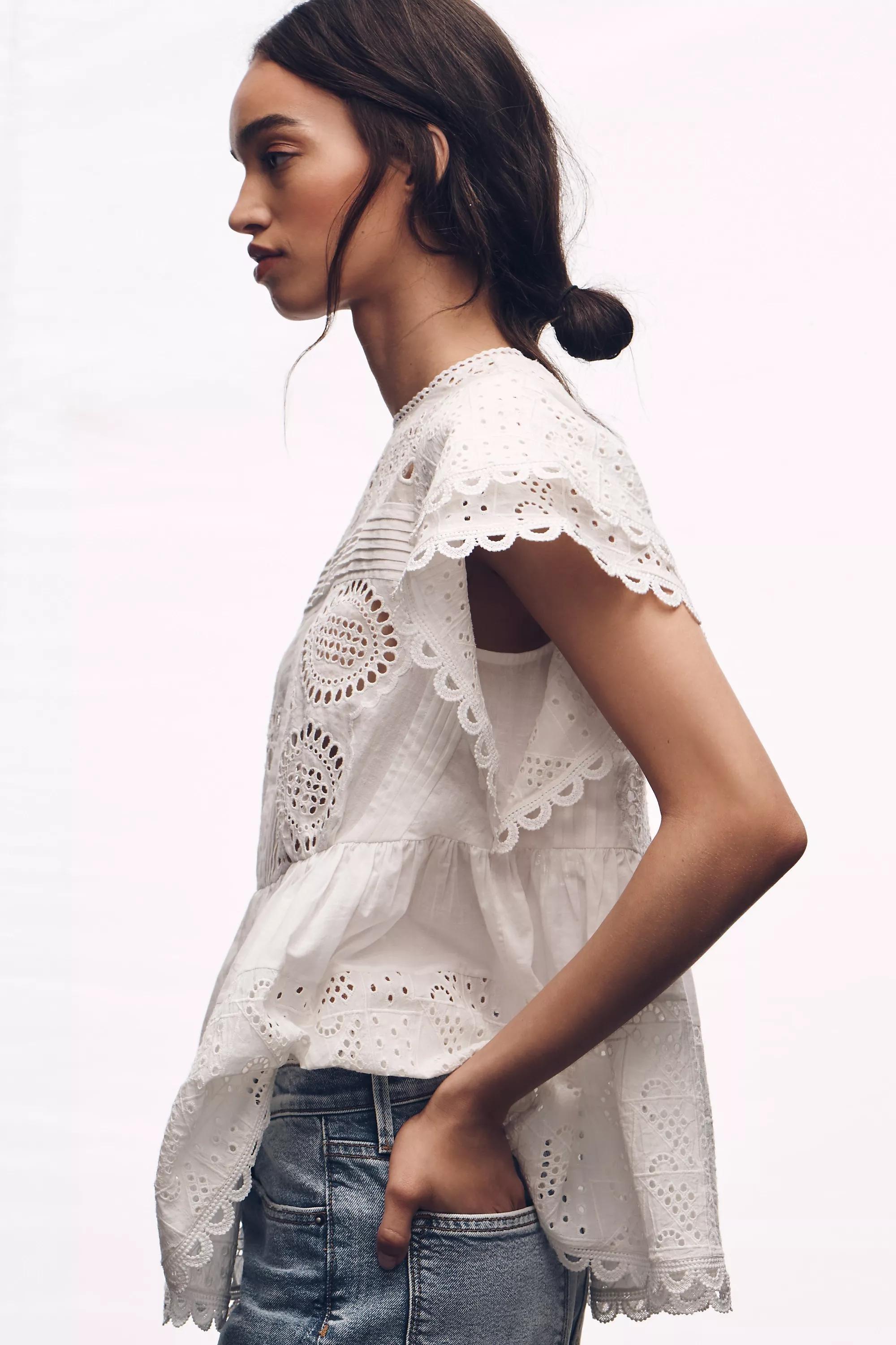 Forever That Girl Flutter-Sleeve Eyelet Tunic Top, White, , large image number 3