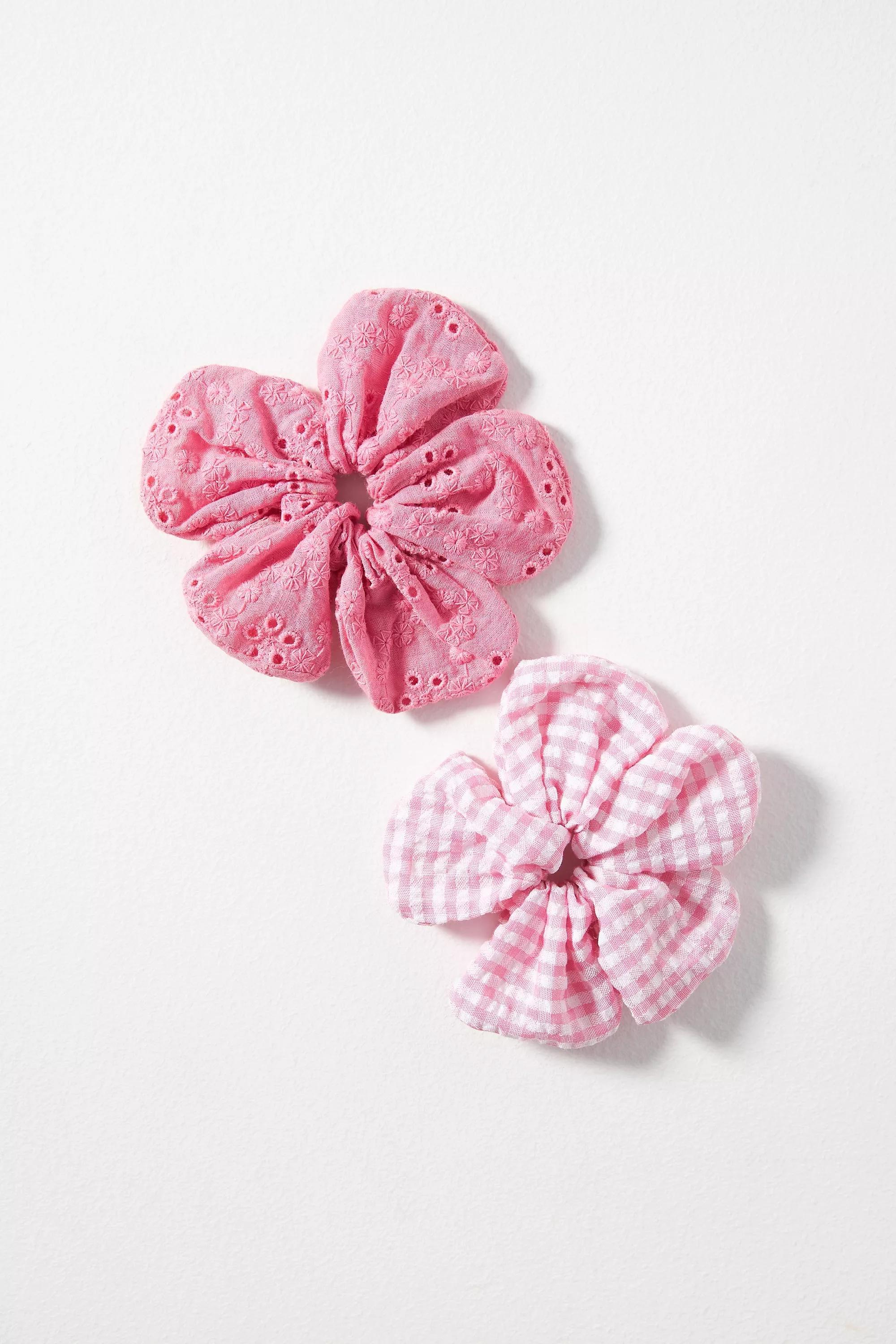 Flower Hair Scrunchies, Set Of 2, Pink, A501_0066, large image number 0
