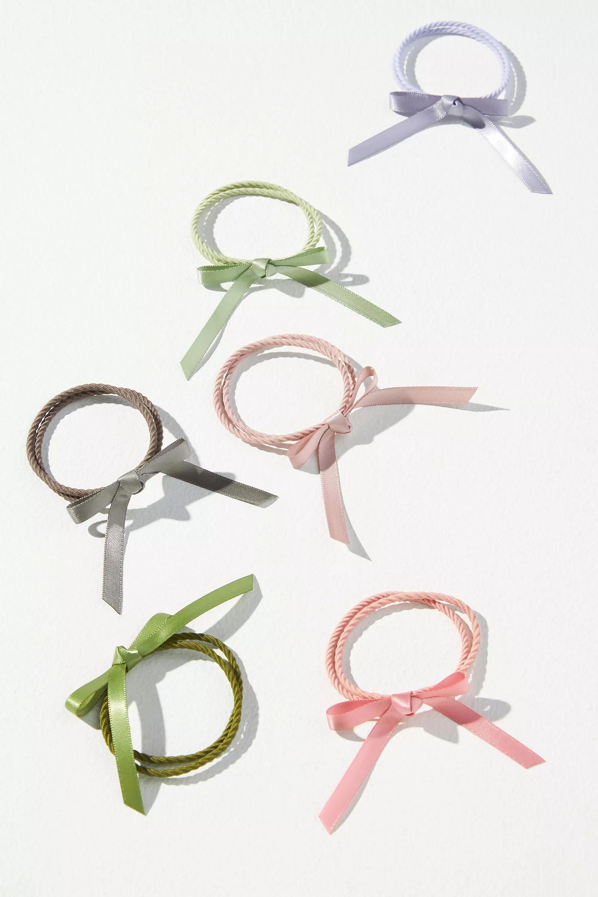 Satin Bow Hair Bobbles, Set Of 6, Multicolour, A501_0053, large image number 0