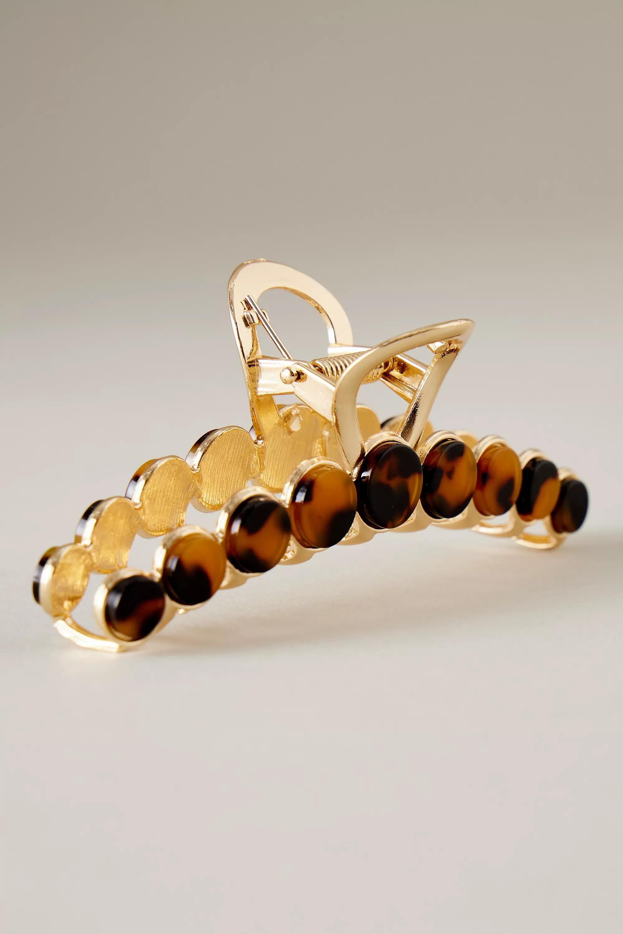 Tort Metal Hair Claw Clip, Gold, A501_0070, large image number 0