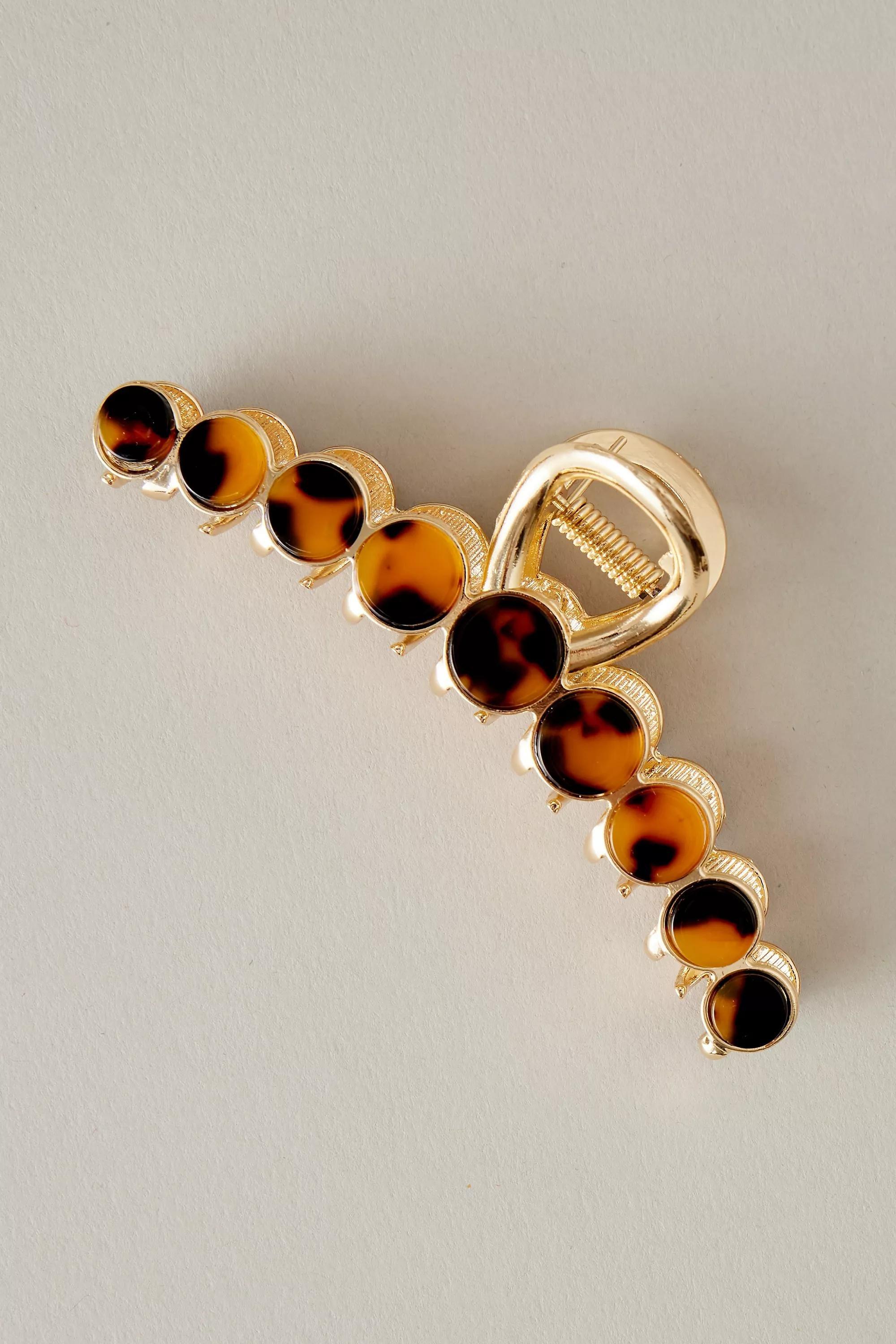 Tort Metal Hair Claw Clip, Gold, A501_0070, large image number 1