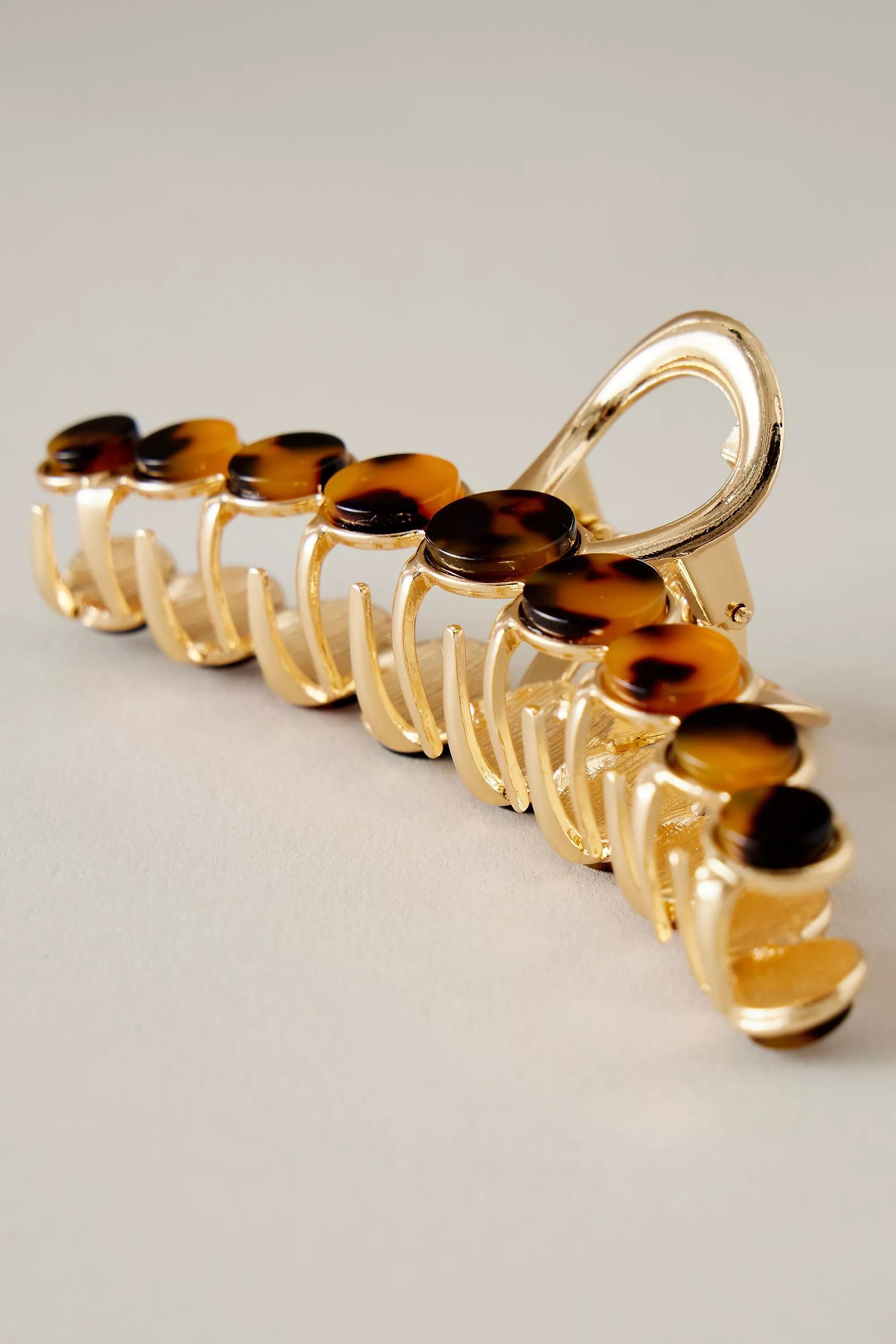 Tort Metal Hair Claw Clip, Gold, A501_0070, large image number 2