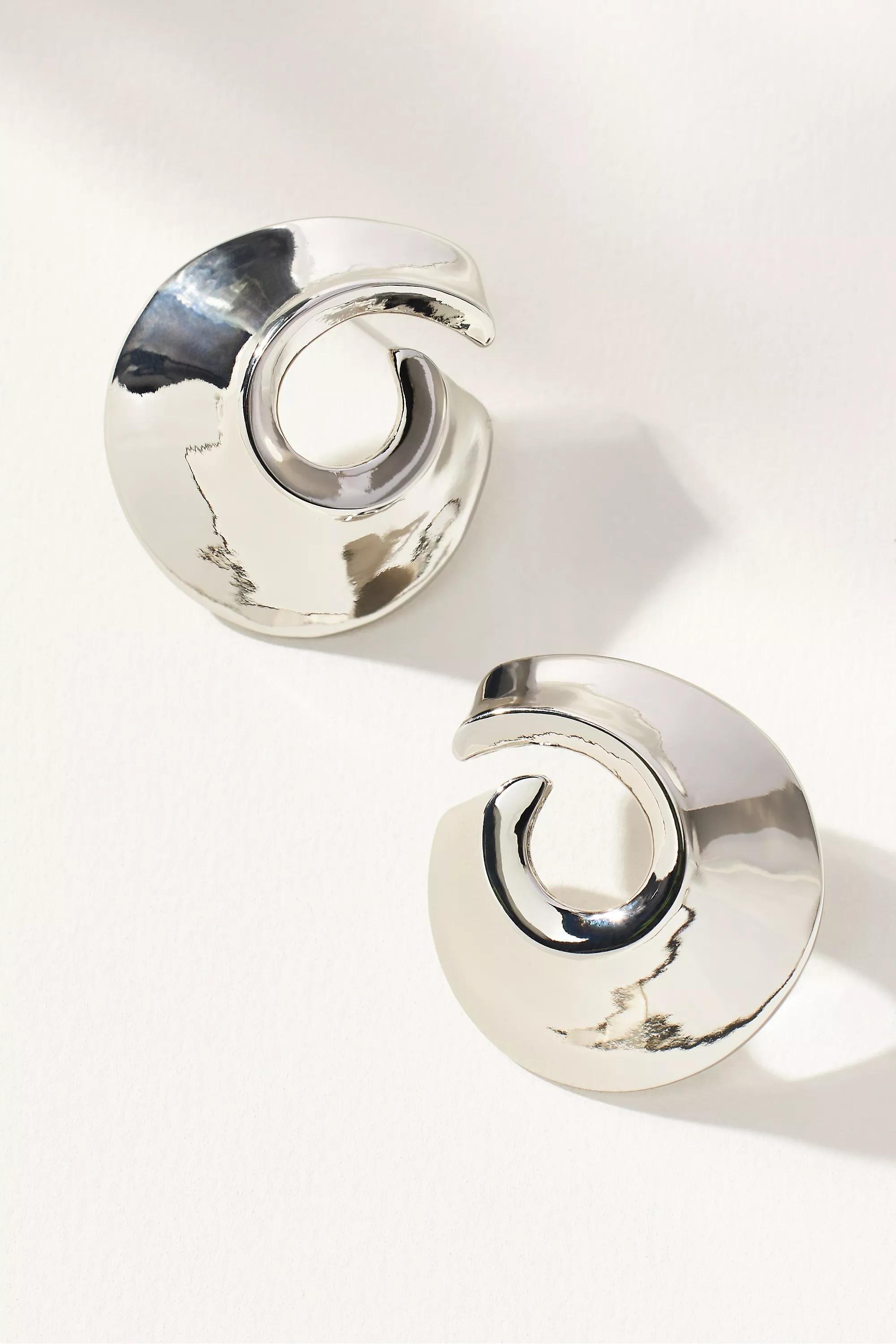 Molten Spiral Post Earrings, Silver, A501_0007, large image number 0