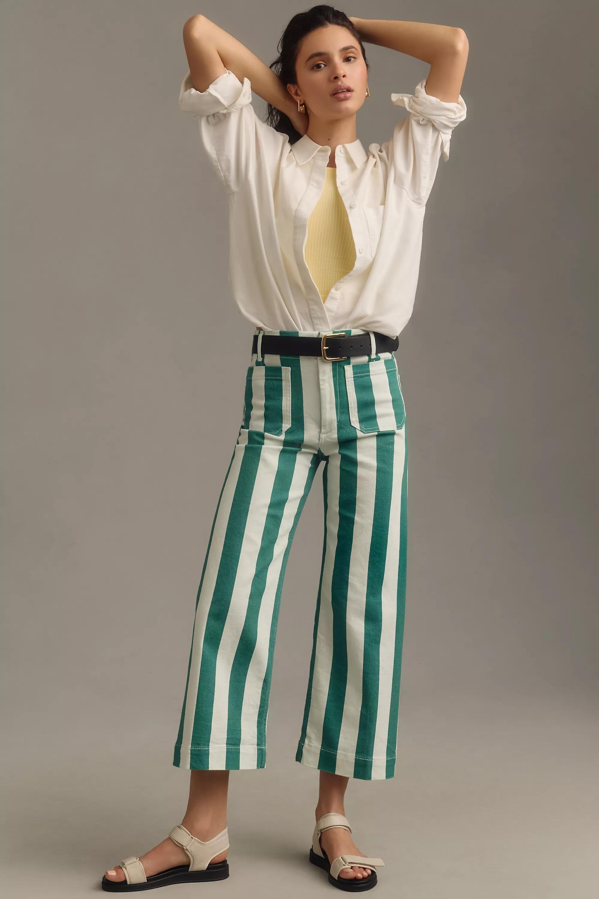 The Colette Denim Cropped Wide-Leg Jeans By Maeve, Green, , large image number 0