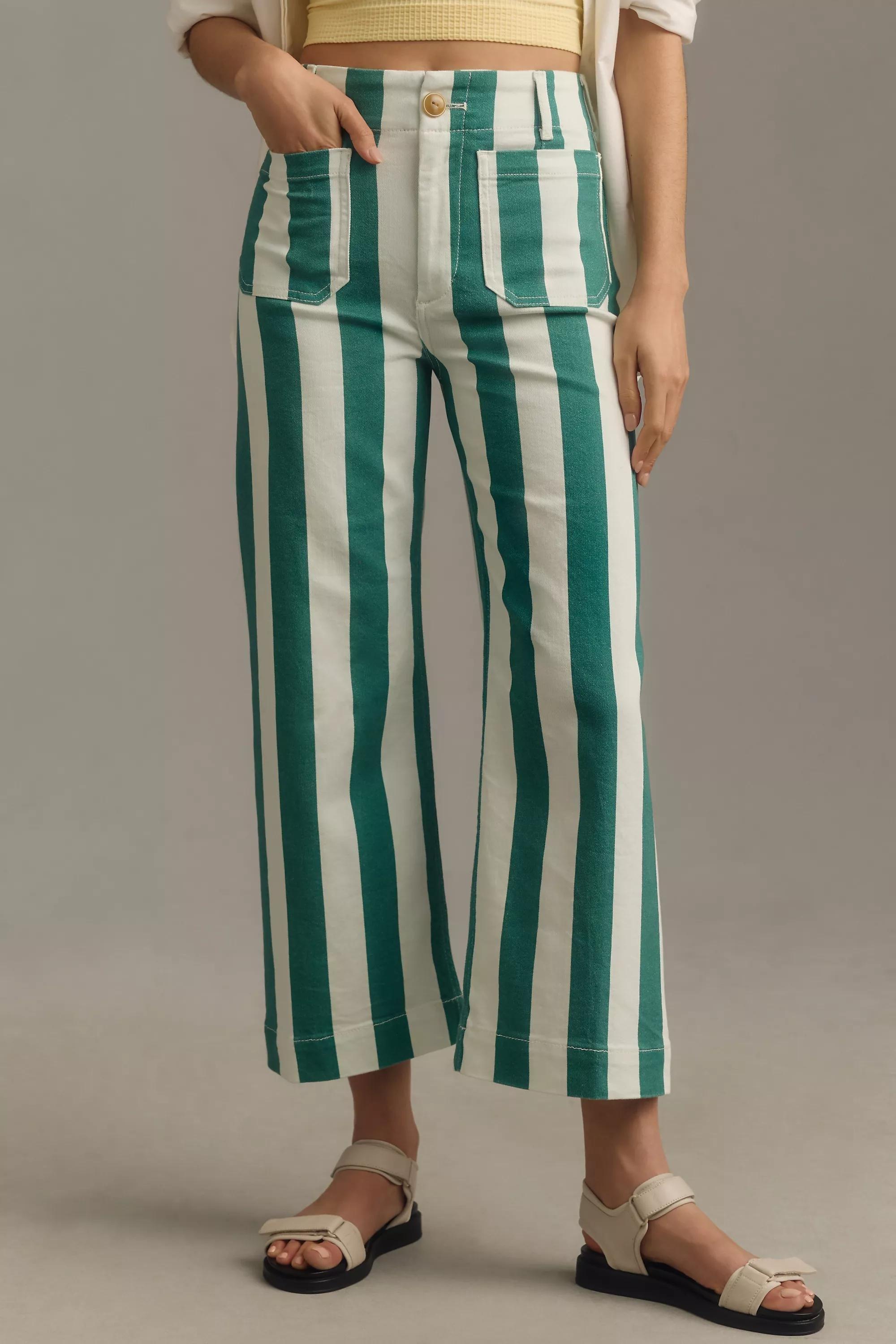 The Colette Denim Cropped Wide-Leg Jeans By Maeve, Green, , large image number 1