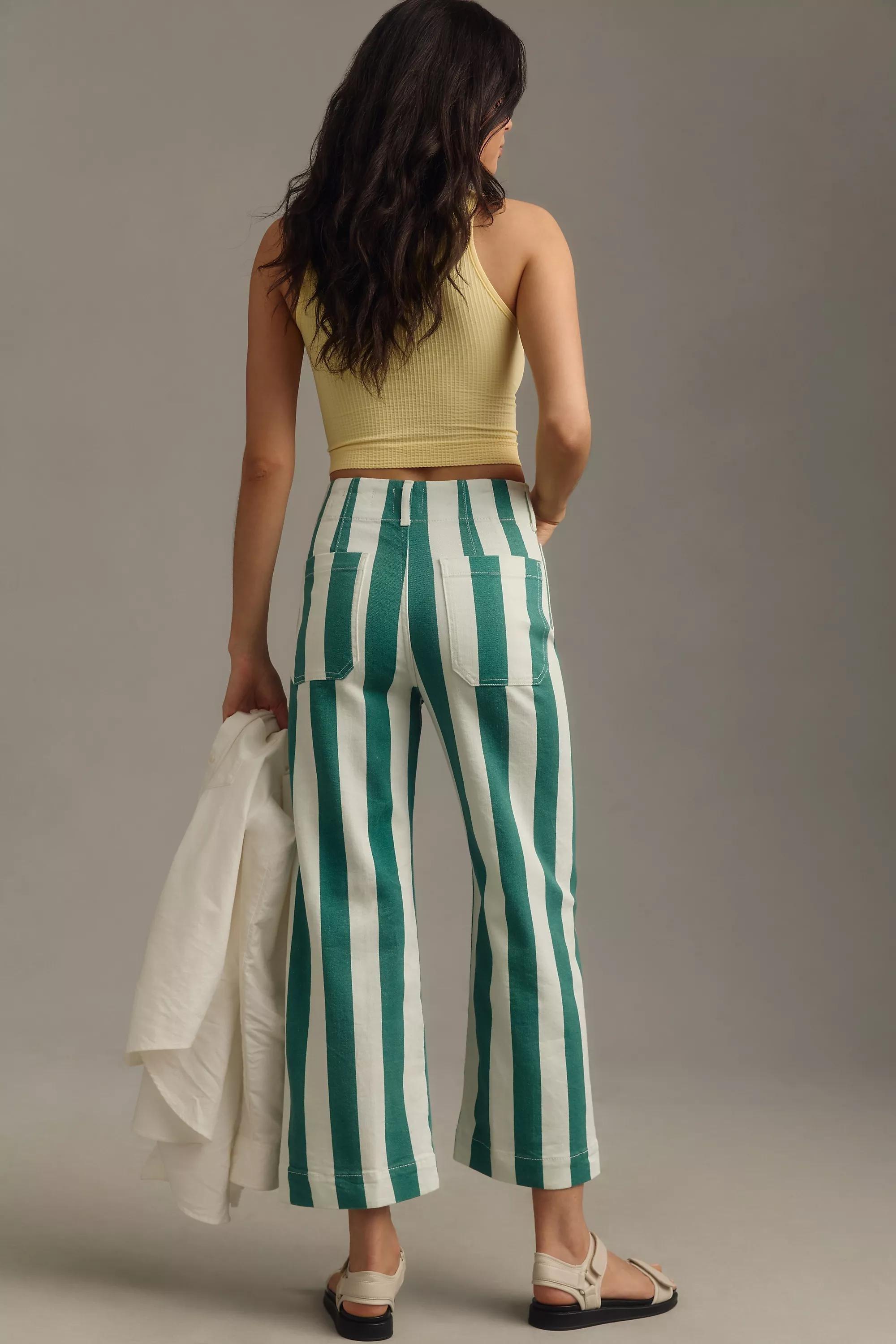 The Colette Denim Cropped Wide-Leg Jeans By Maeve, Green, , large image number 2