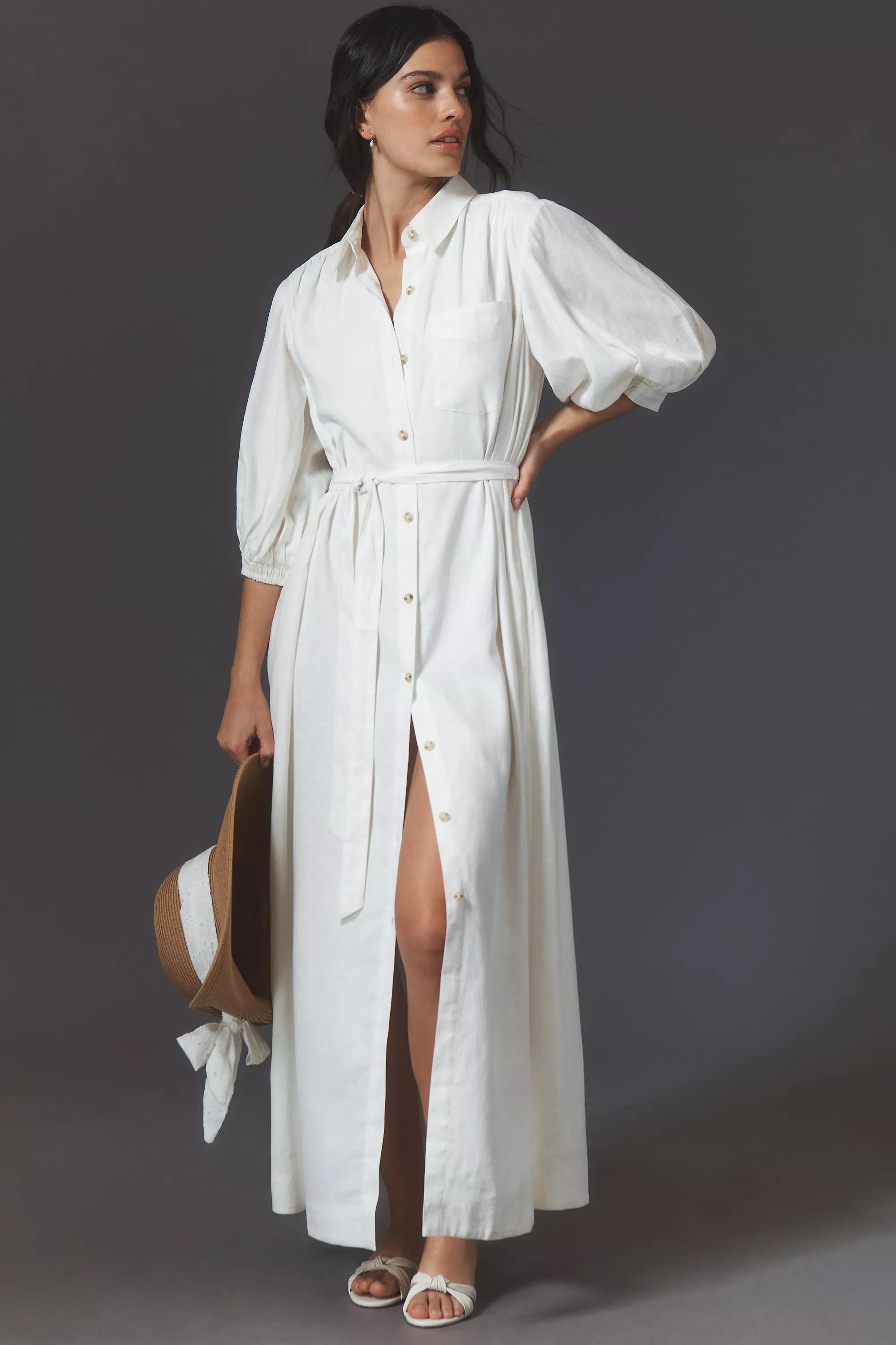 By Maeve Button-Front Belted Maxi Shirt Dress, White, A501_0011, large image number 0