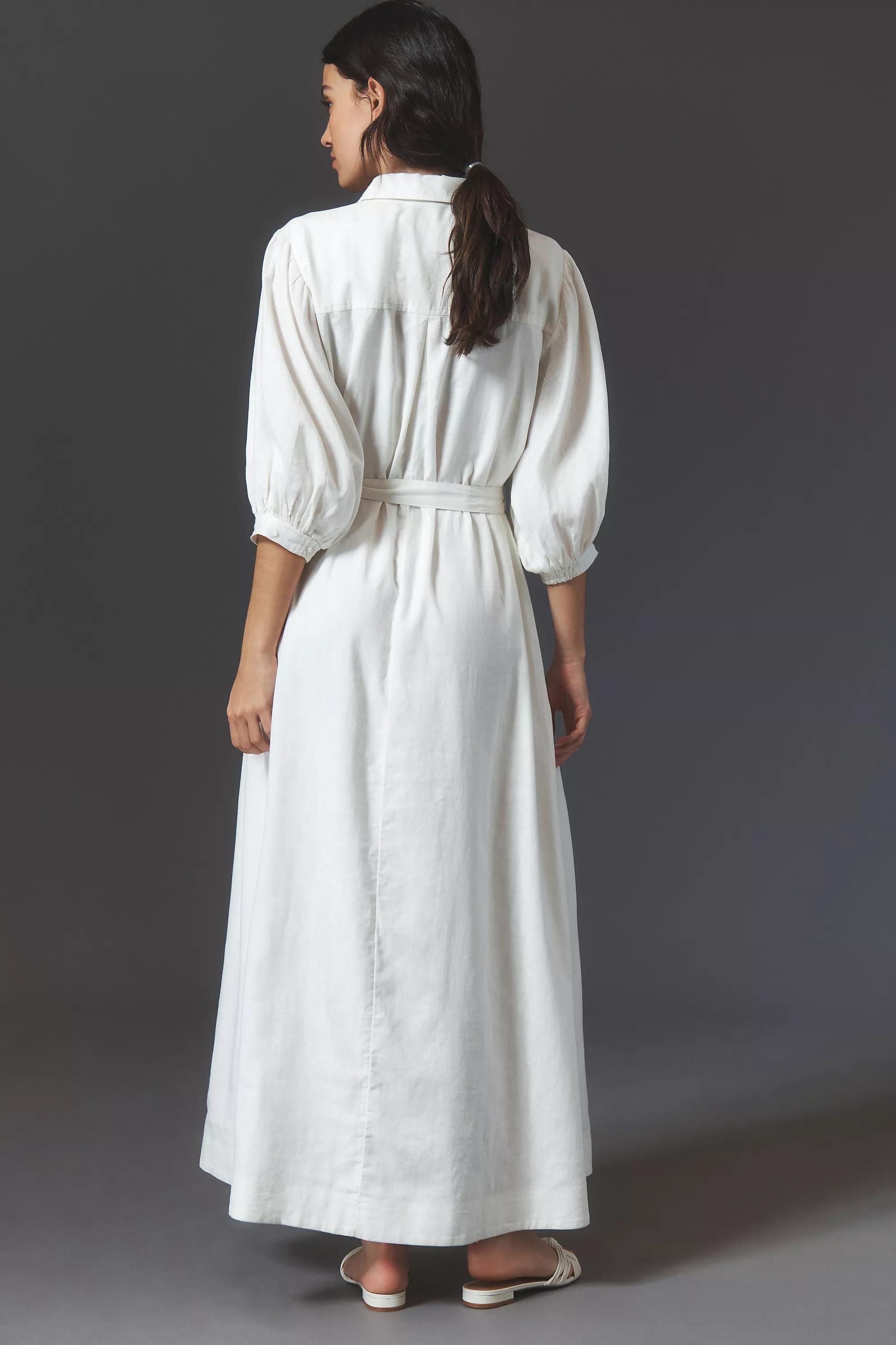 By Maeve Button-Front Belted Maxi Shirt Dress, White, A501_0011, medium
