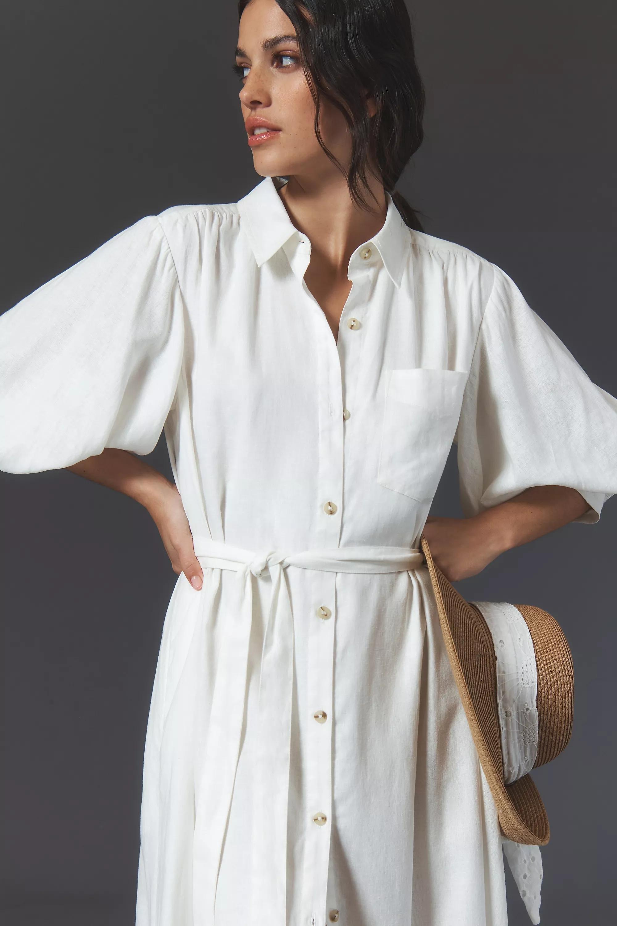 By Maeve Button-Front Belted Maxi Shirt Dress, White, A501_0011, medium