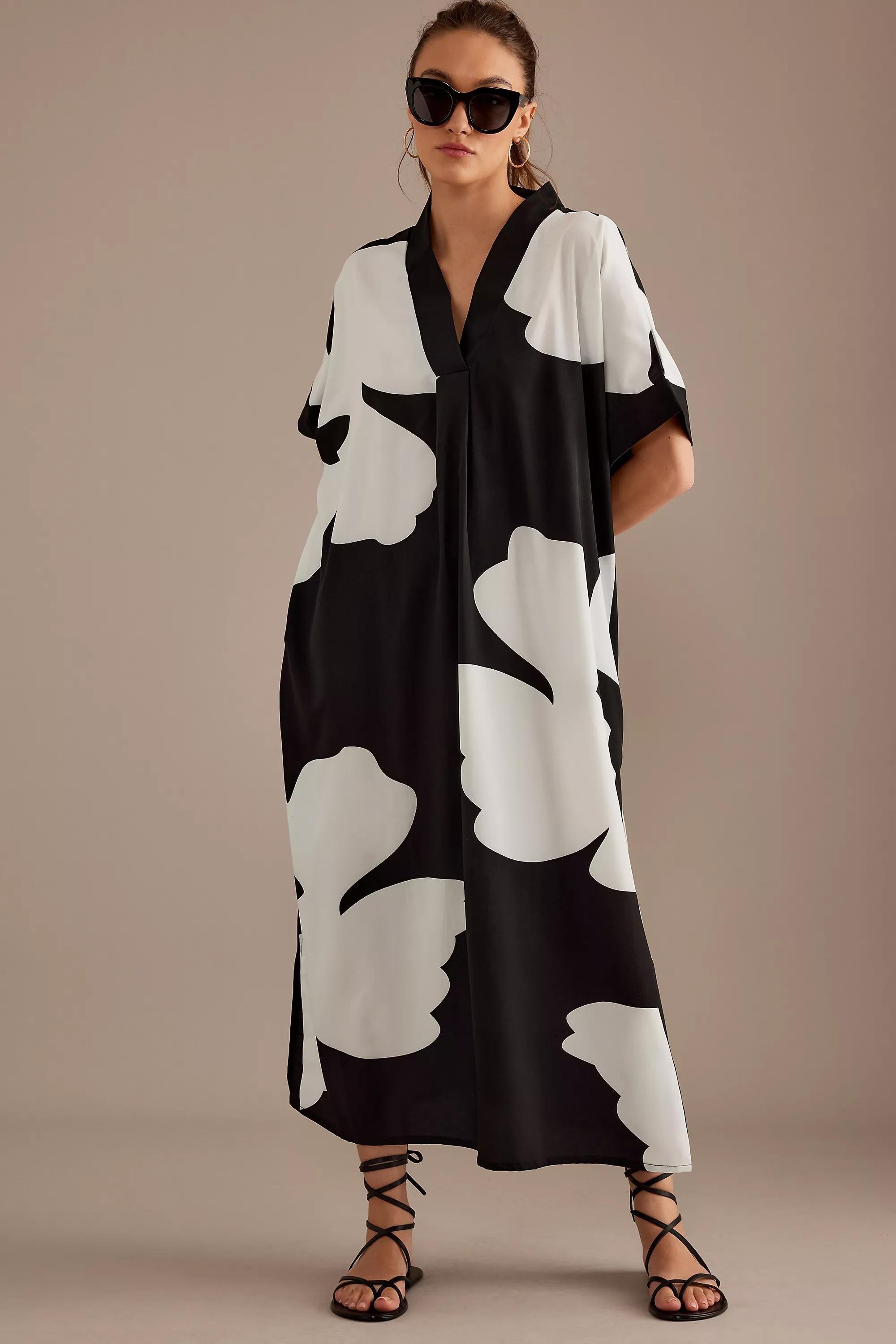 By Anthropologie Printed Kaftan Maxi Dress, Black, A501_0009, large image number 0