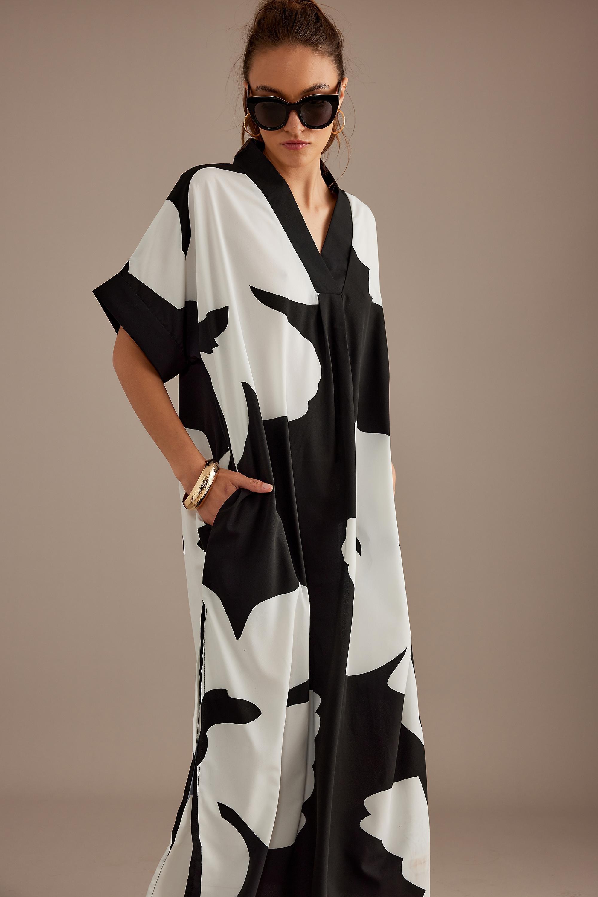 By Anthropologie Printed Kaftan Maxi Dress, Black, A501_0009, large image number 4
