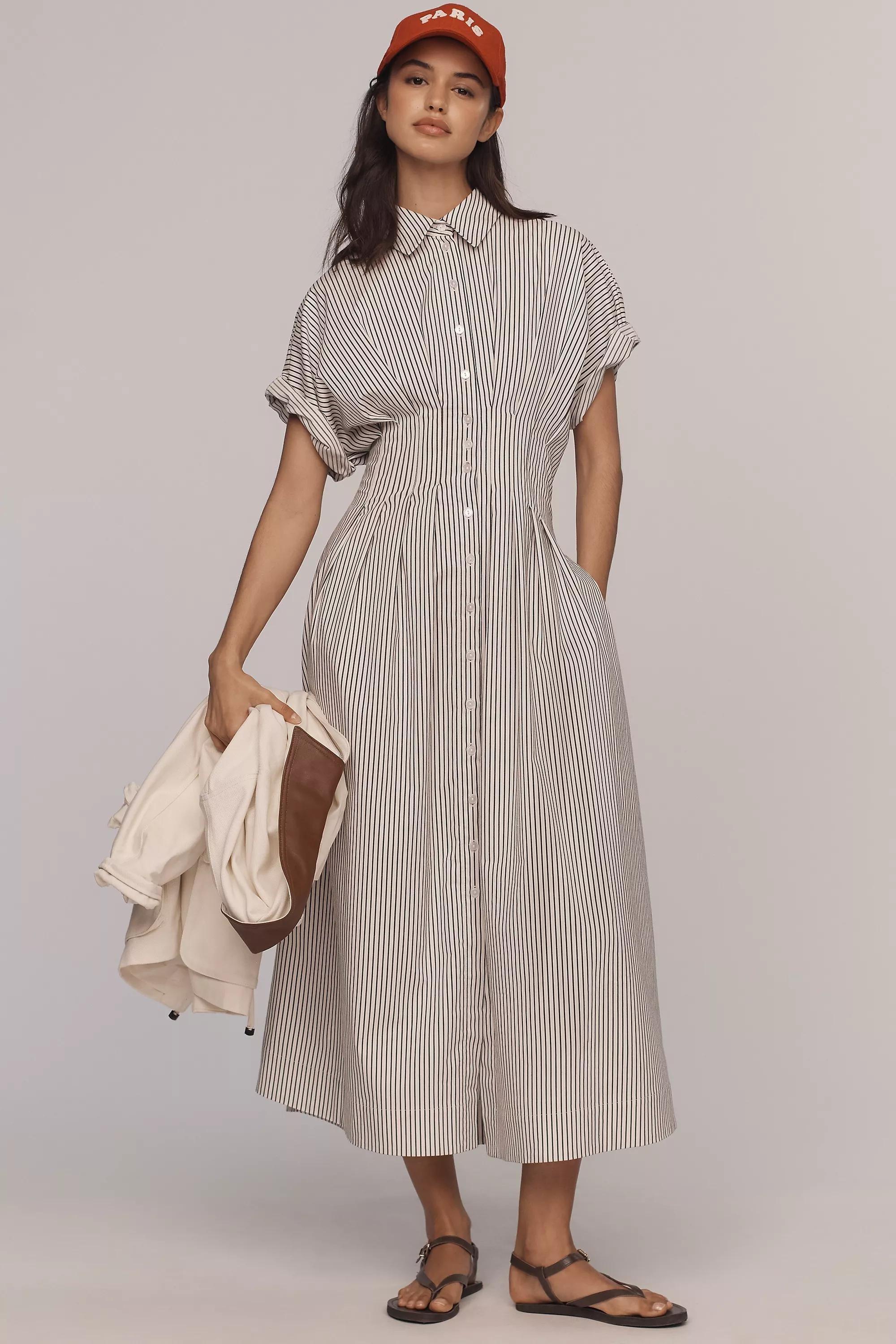 Anthropologie Striped Shirt Dress, White, , large image number 0