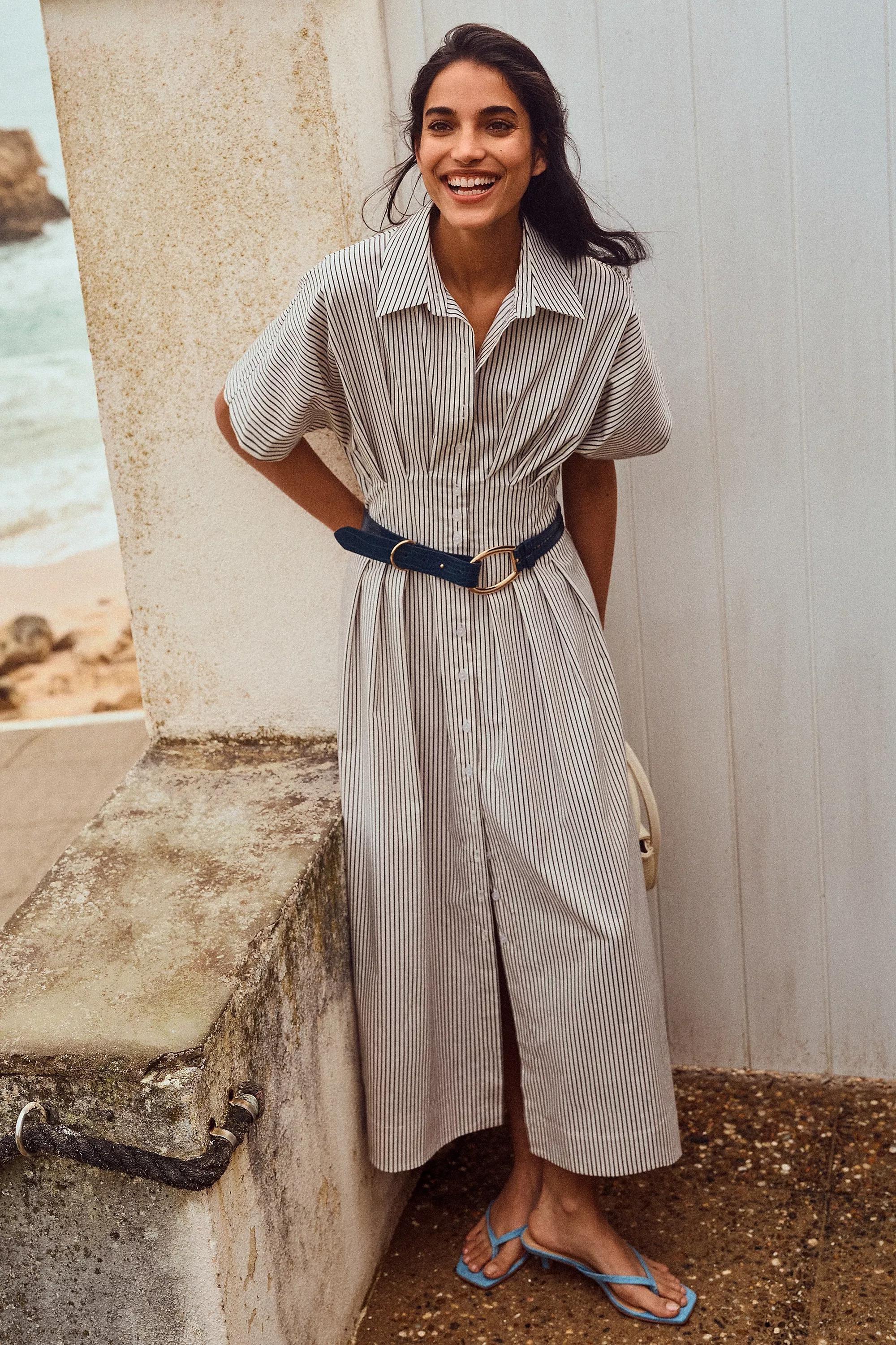 Anthropologie Striped Shirt Dress, White, , large image number 4