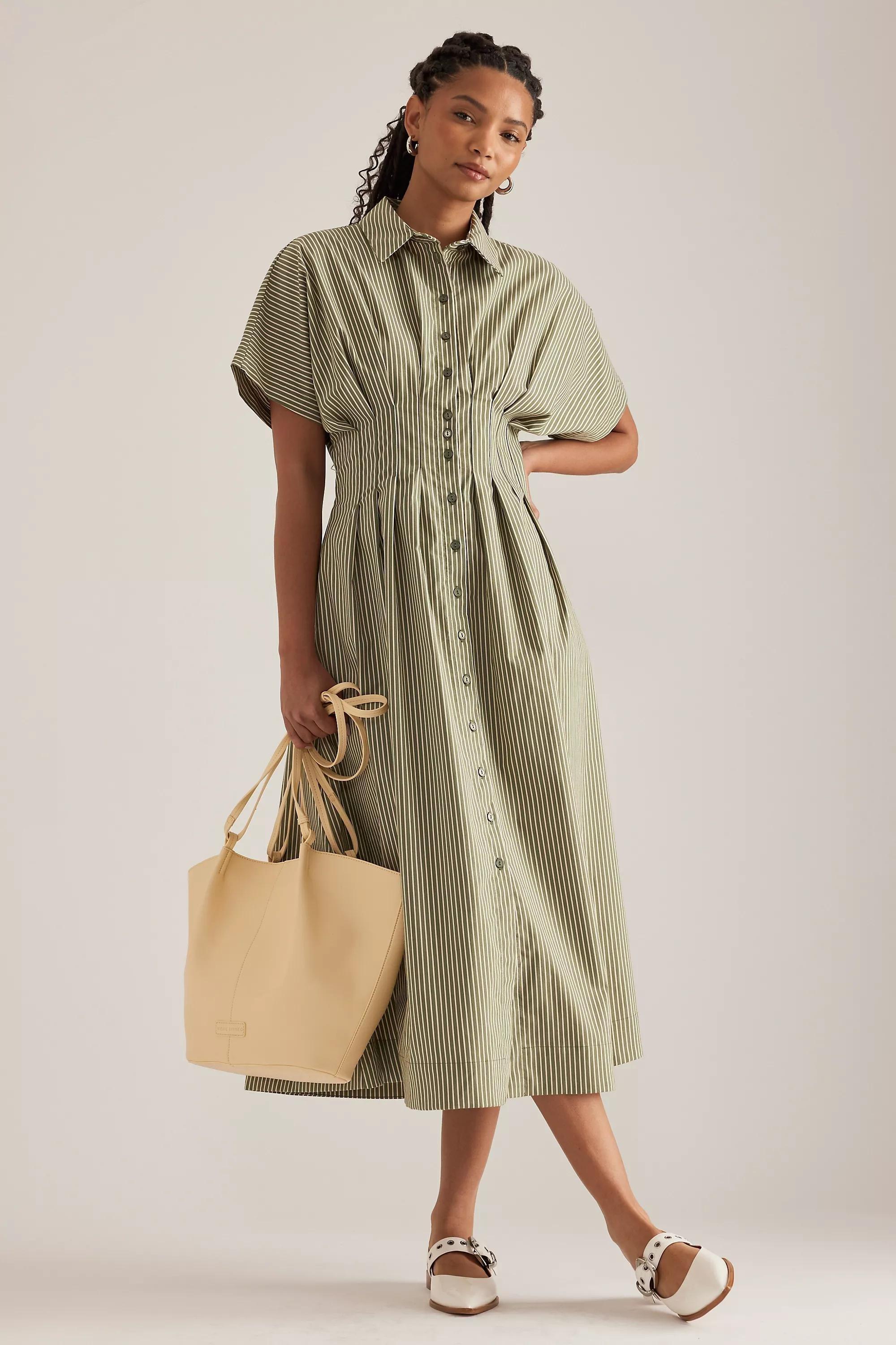 Anthropologie Striped Shirt Dress, Green, , large image number 0