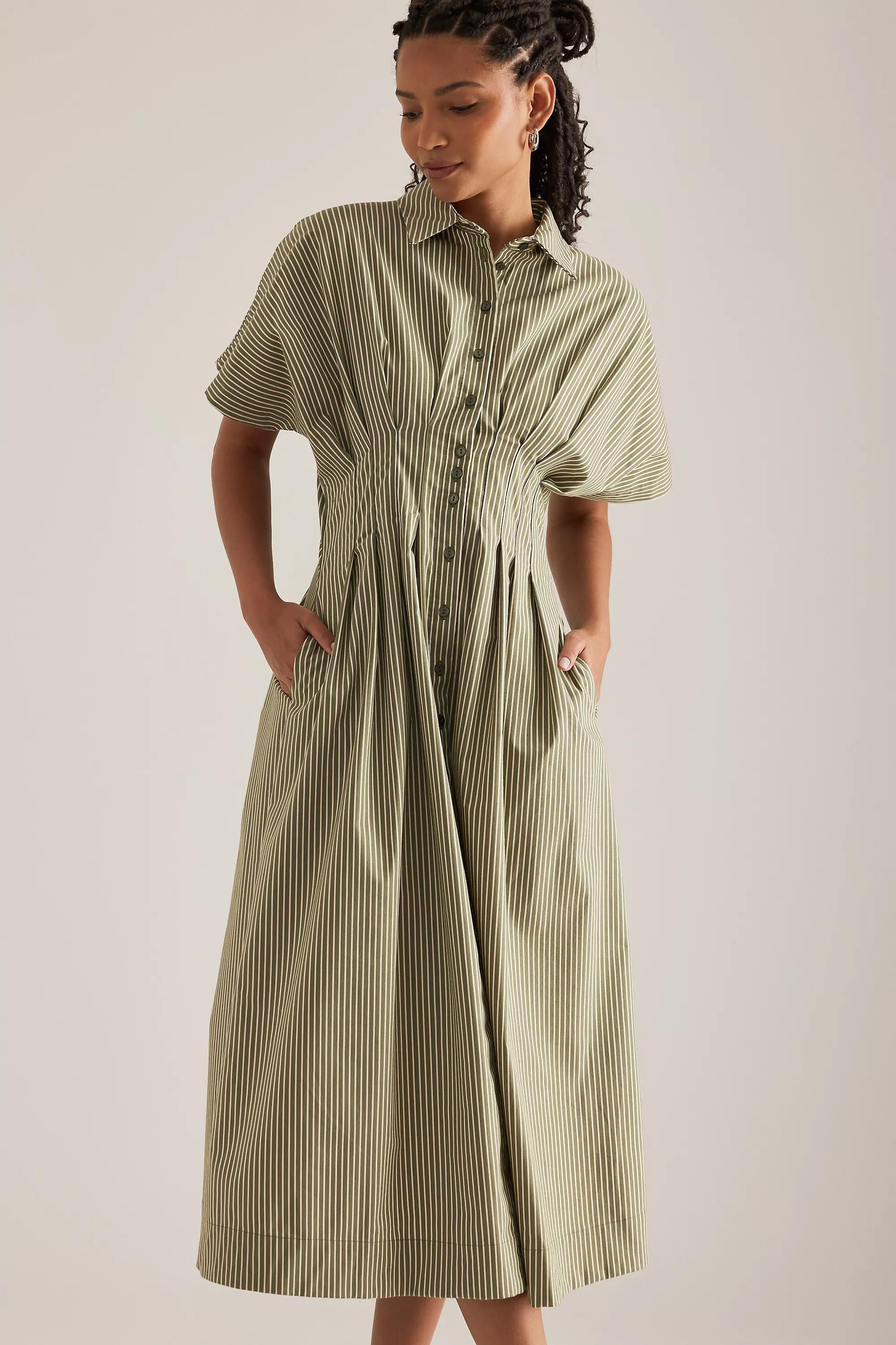 Anthropologie Striped Shirt Dress, Green, , large image number 2
