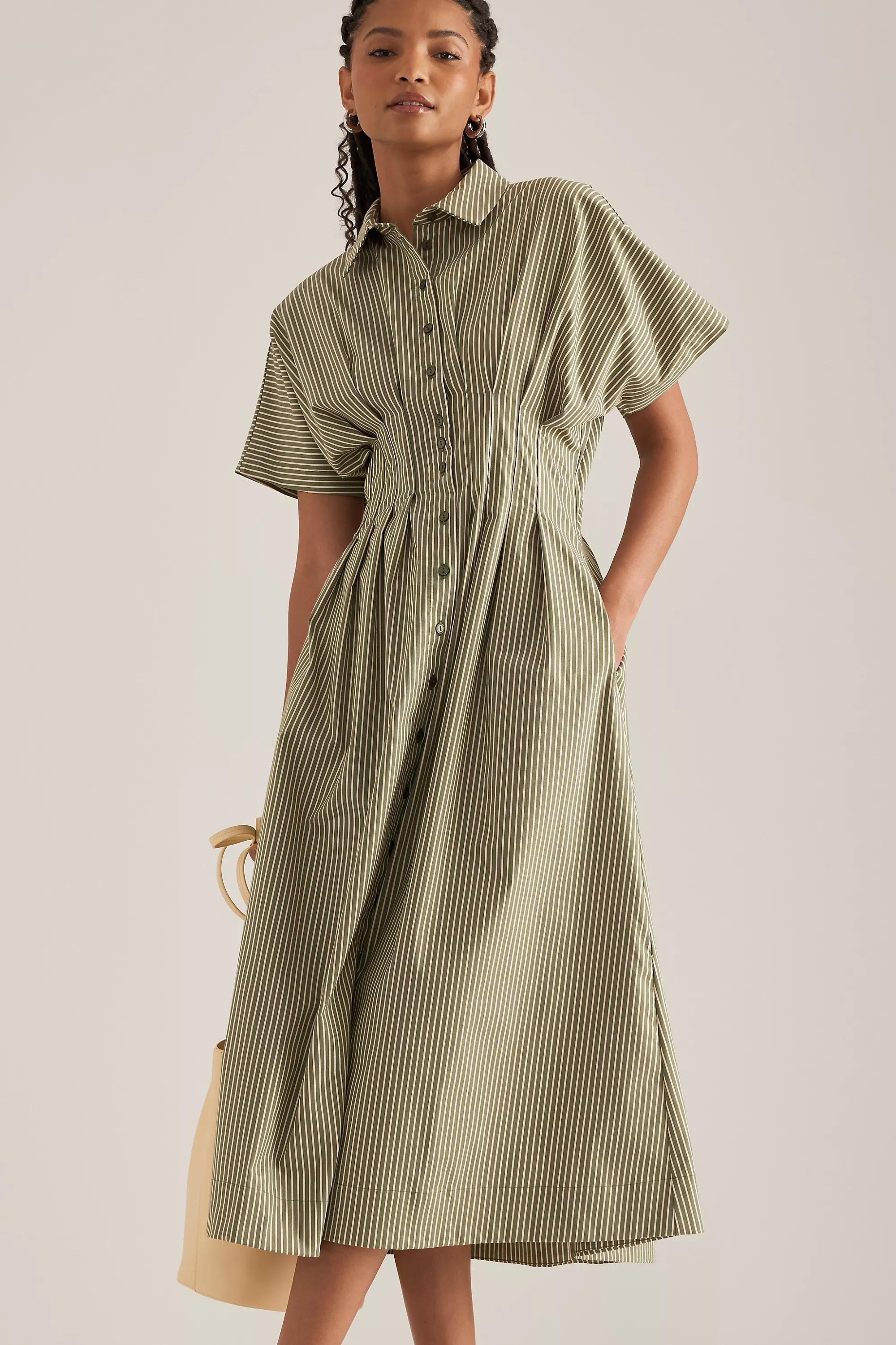 Anthropologie Striped Shirt Dress, Green, , large image number 4
