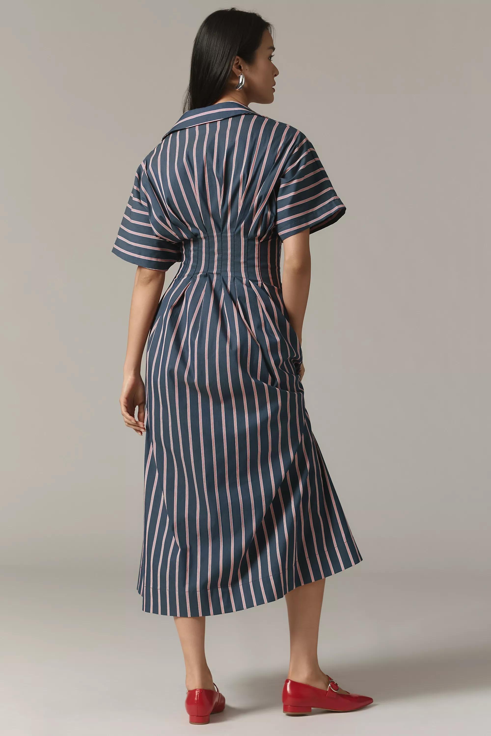 Anthropologie Striped Shirt Dress, Navy, , large image number 1