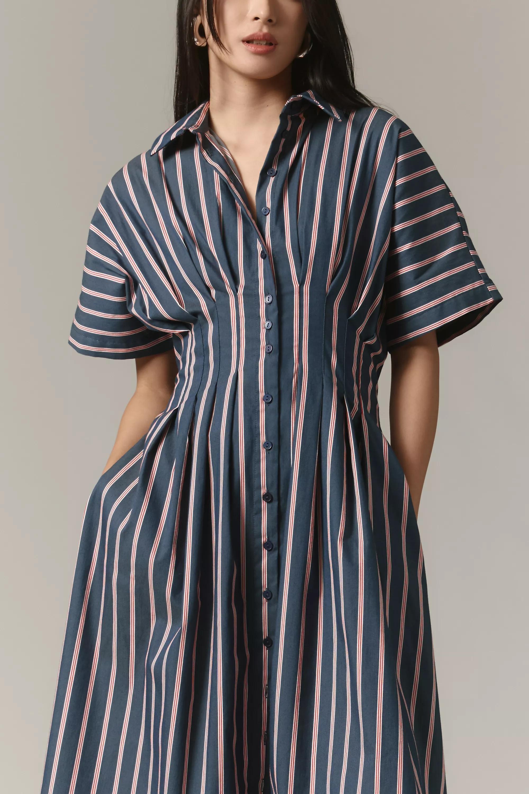 Anthropologie Striped Shirt Dress, Navy, , large image number 2