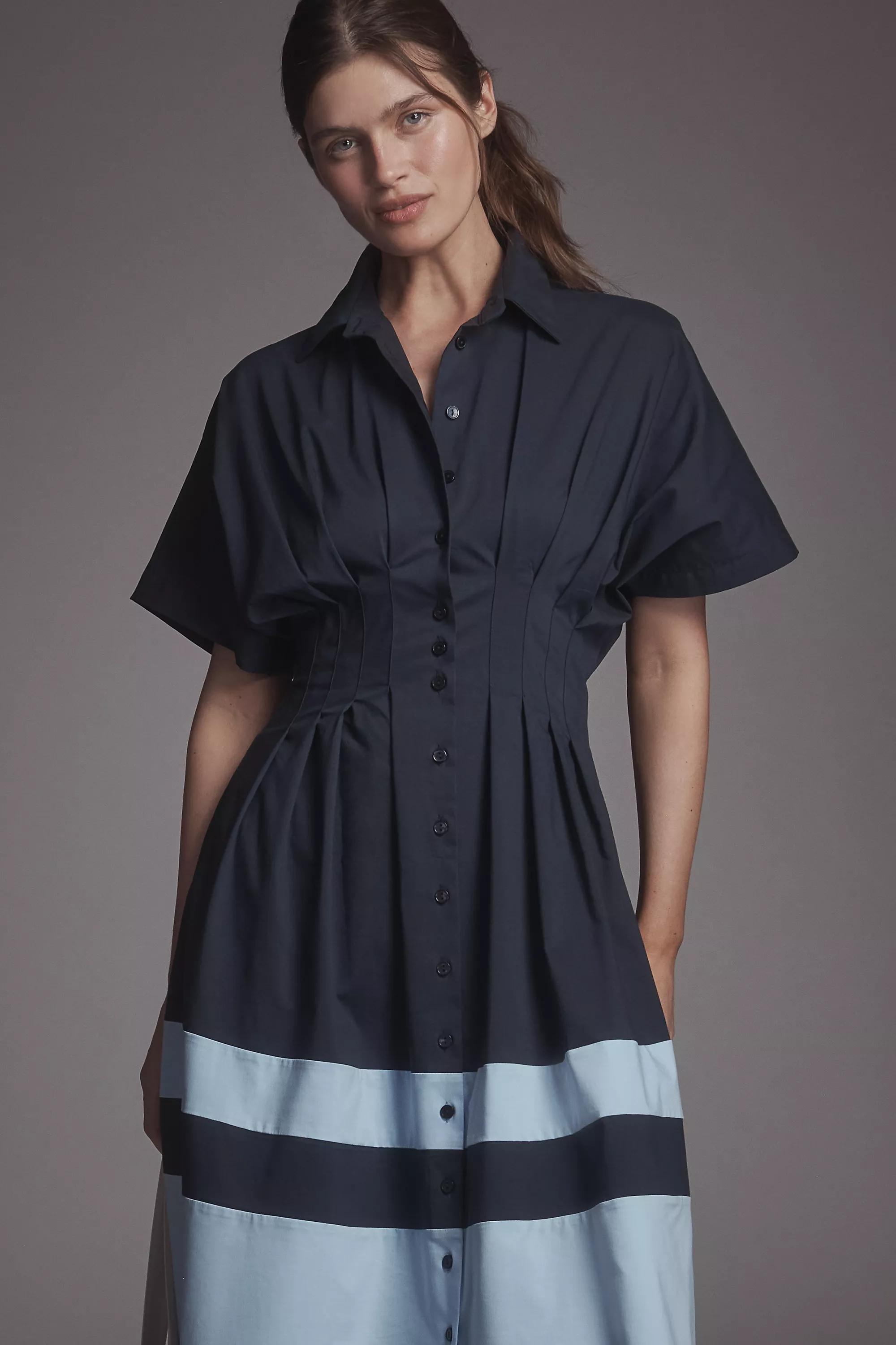 By Esquisse Button-Front Pleated Shirt Dress , Blue, , large image number 1