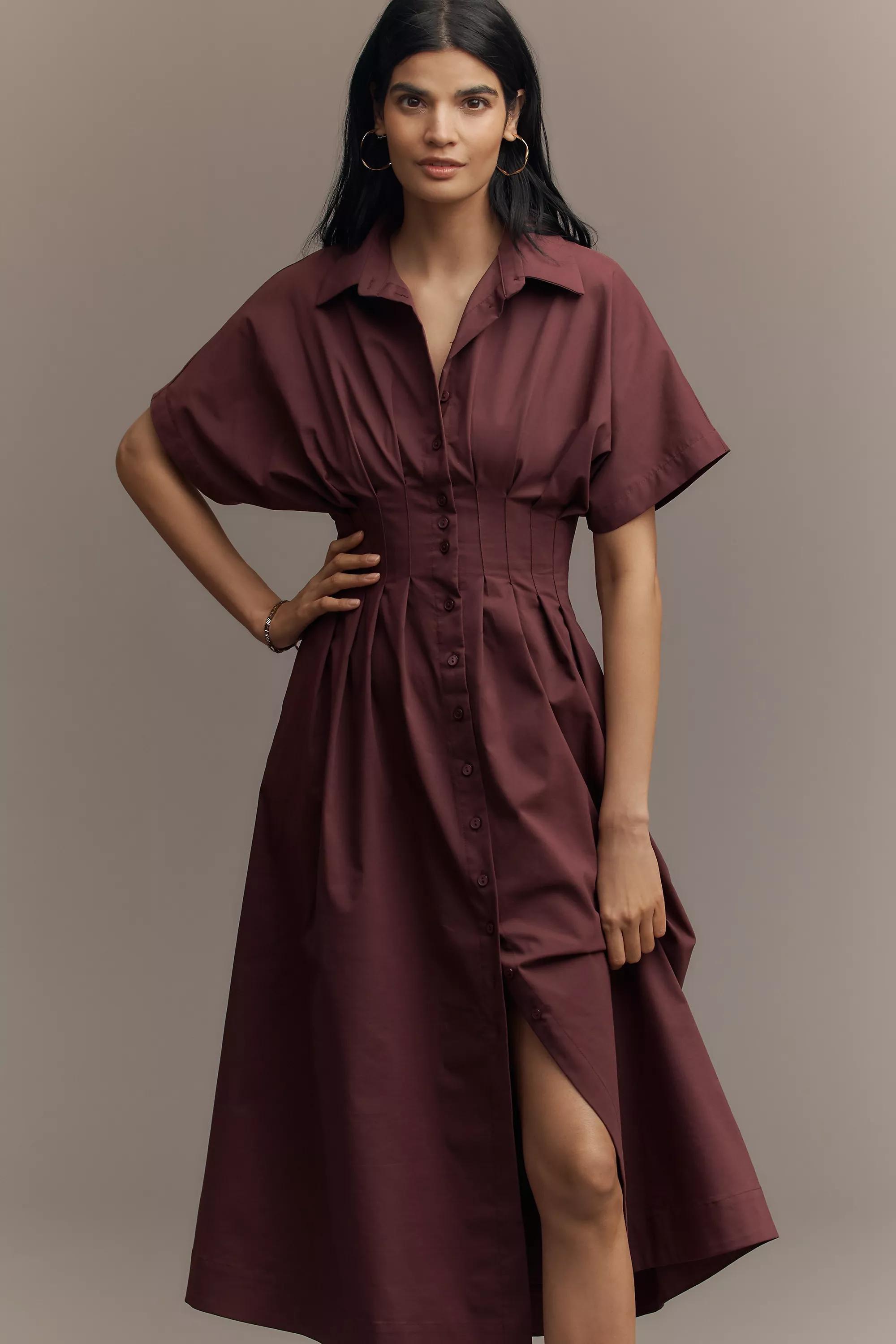 By Esquisse Button-Front Pleated Shirt Dress, Purple, , large image number 0