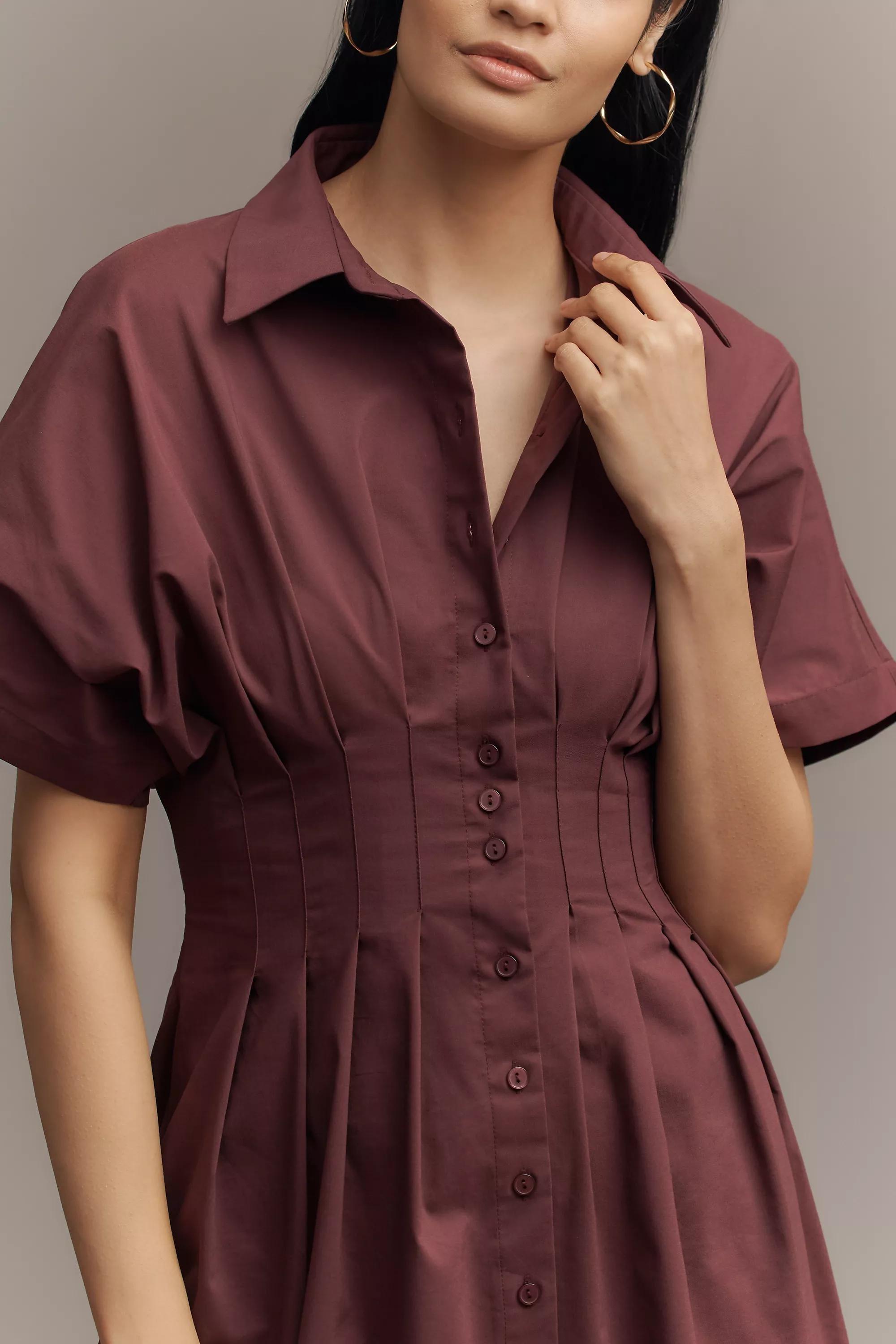 By Esquisse Button-Front Pleated Shirt Dress, Purple, , large image number 1