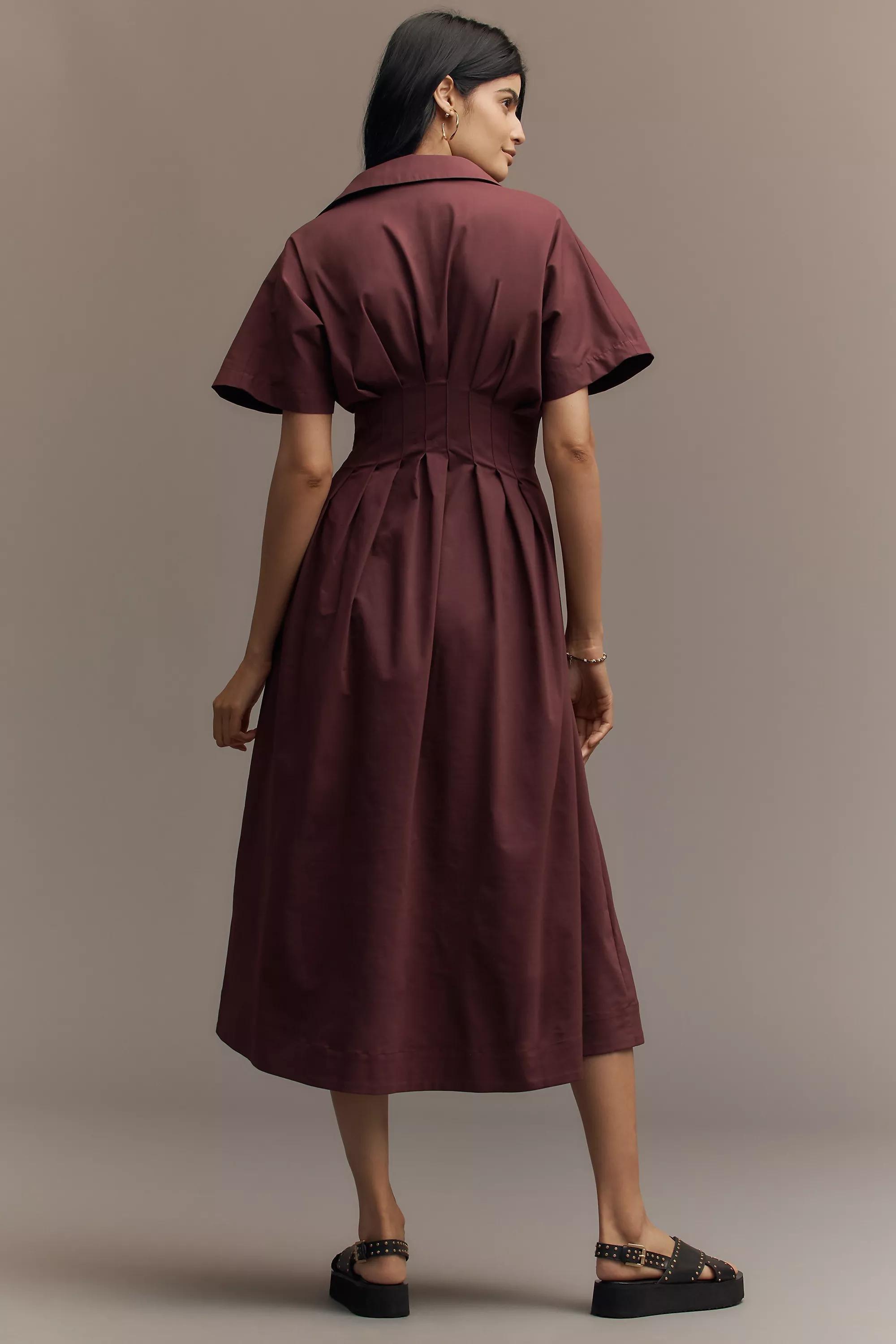 By Esquisse Button-Front Pleated Shirt Dress, Purple, , large image number 2