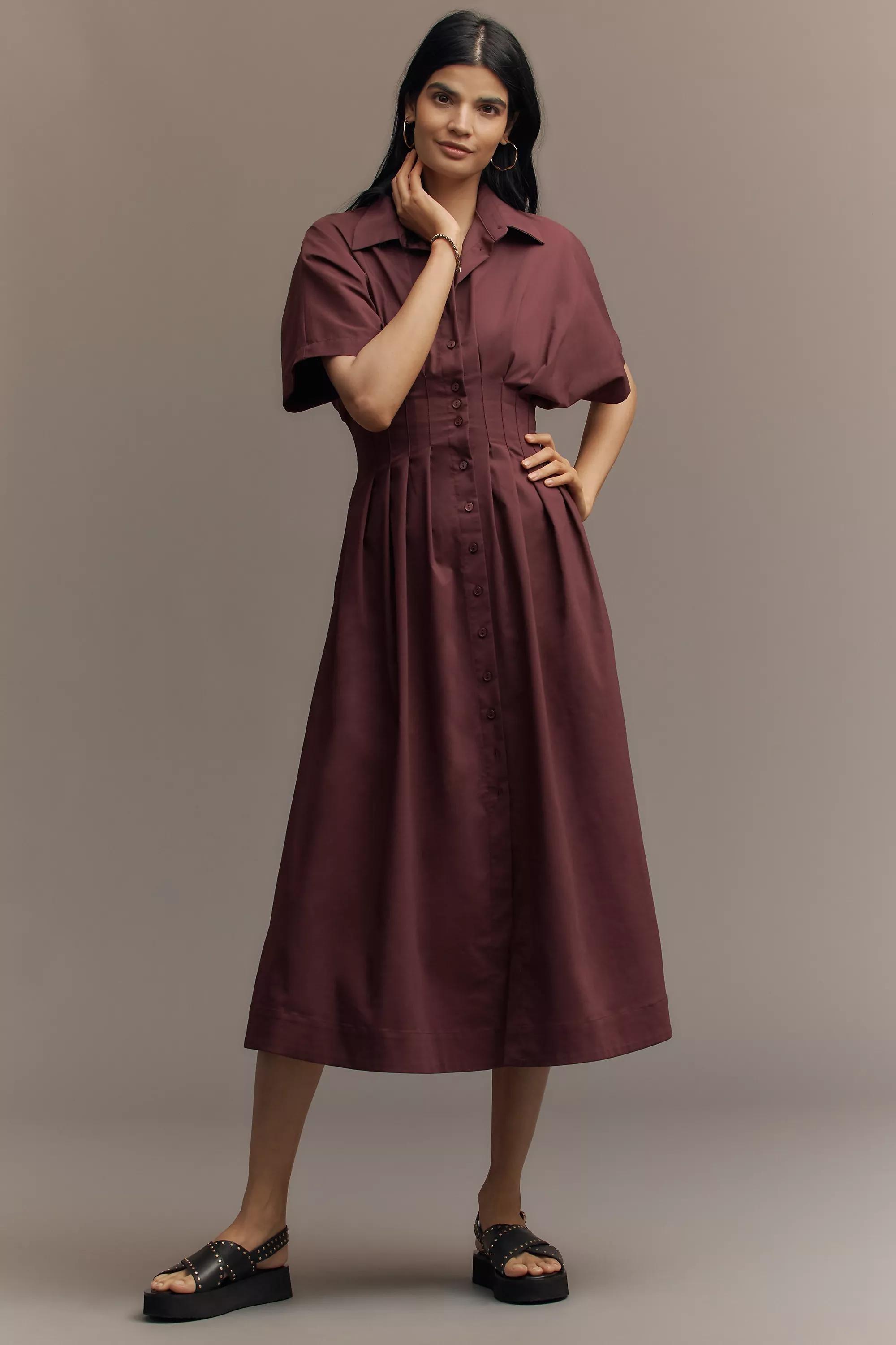 By Esquisse Button-Front Pleated Shirt Dress, Purple, , large image number 3