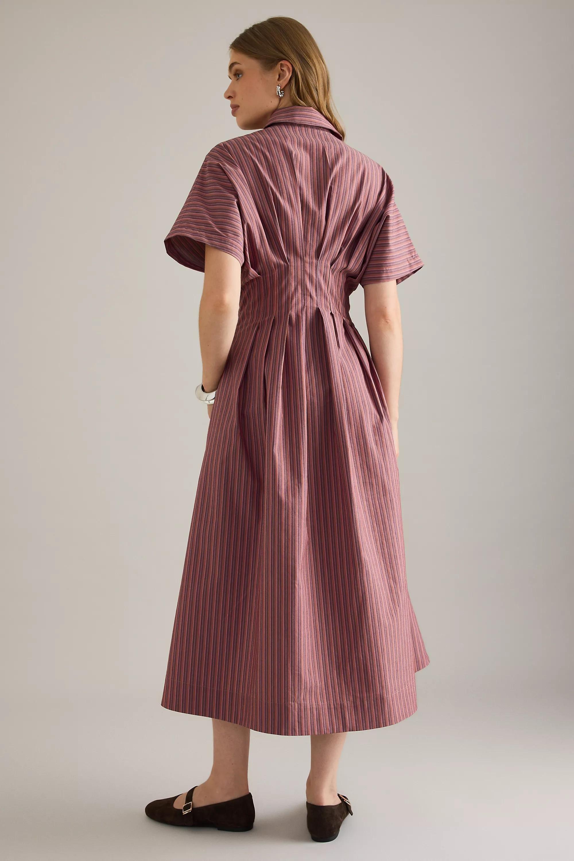 By Exquise The Tobie Button-Front Pleated Shirt Dress, Purple, A501_0553, medium