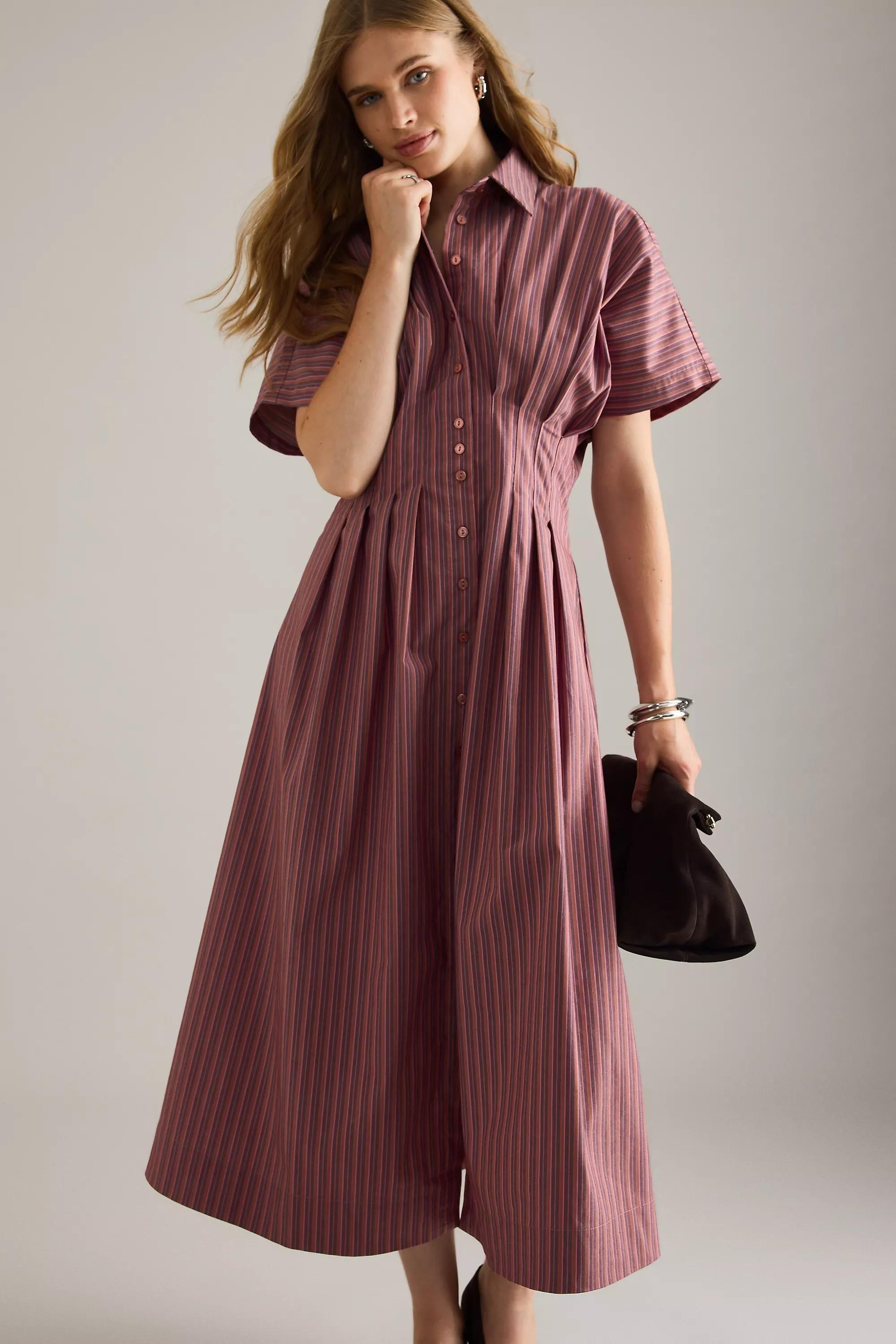 By Exquise The Tobie Button-Front Pleated Shirt Dress, Purple, A501_0553, medium