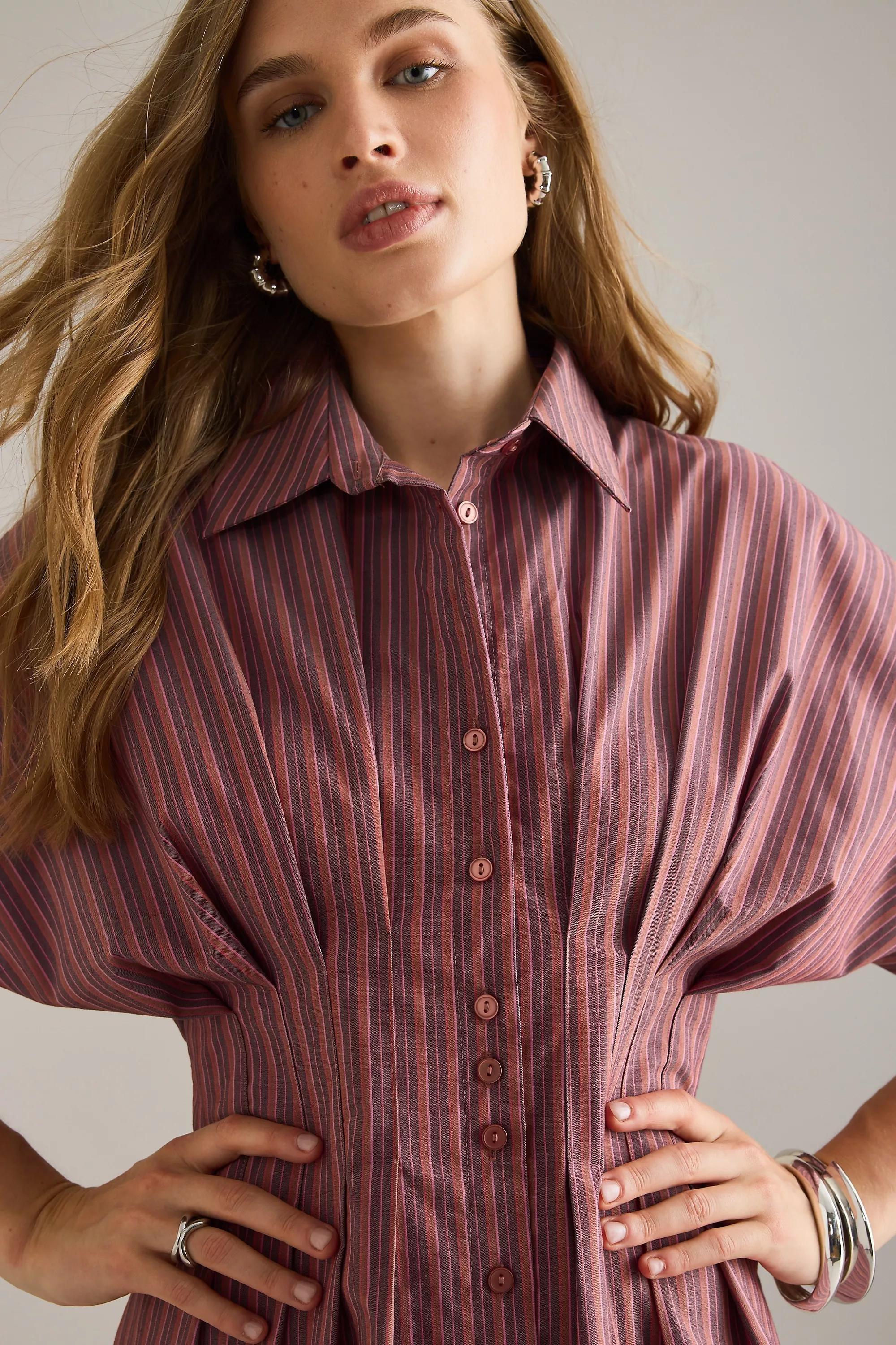 By Exquise The Tobie Button-Front Pleated Shirt Dress, Purple, A501_0553, large image number 3