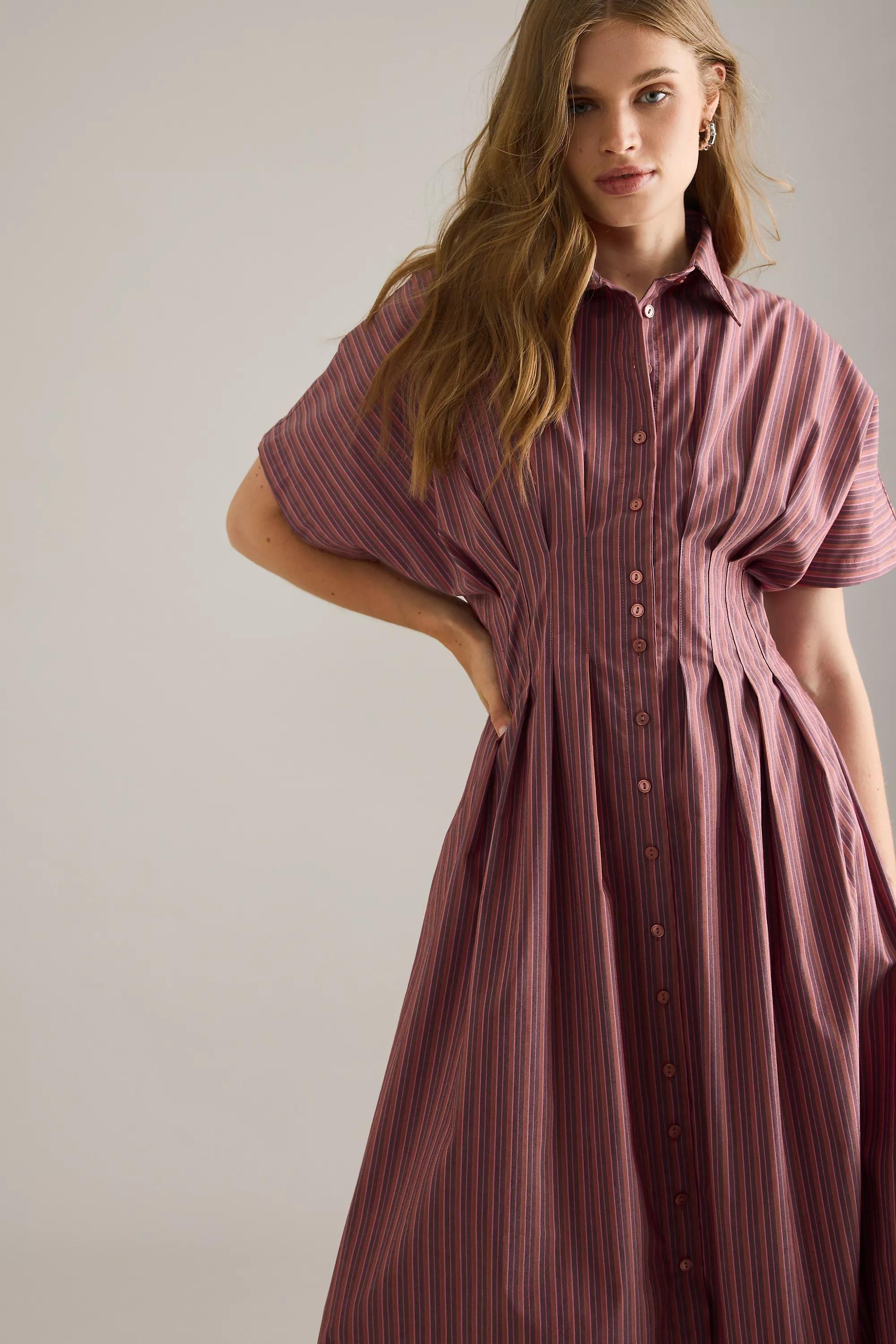 By Exquise The Tobie Button-Front Pleated Shirt Dress, Purple, A501_0553, large image number 4