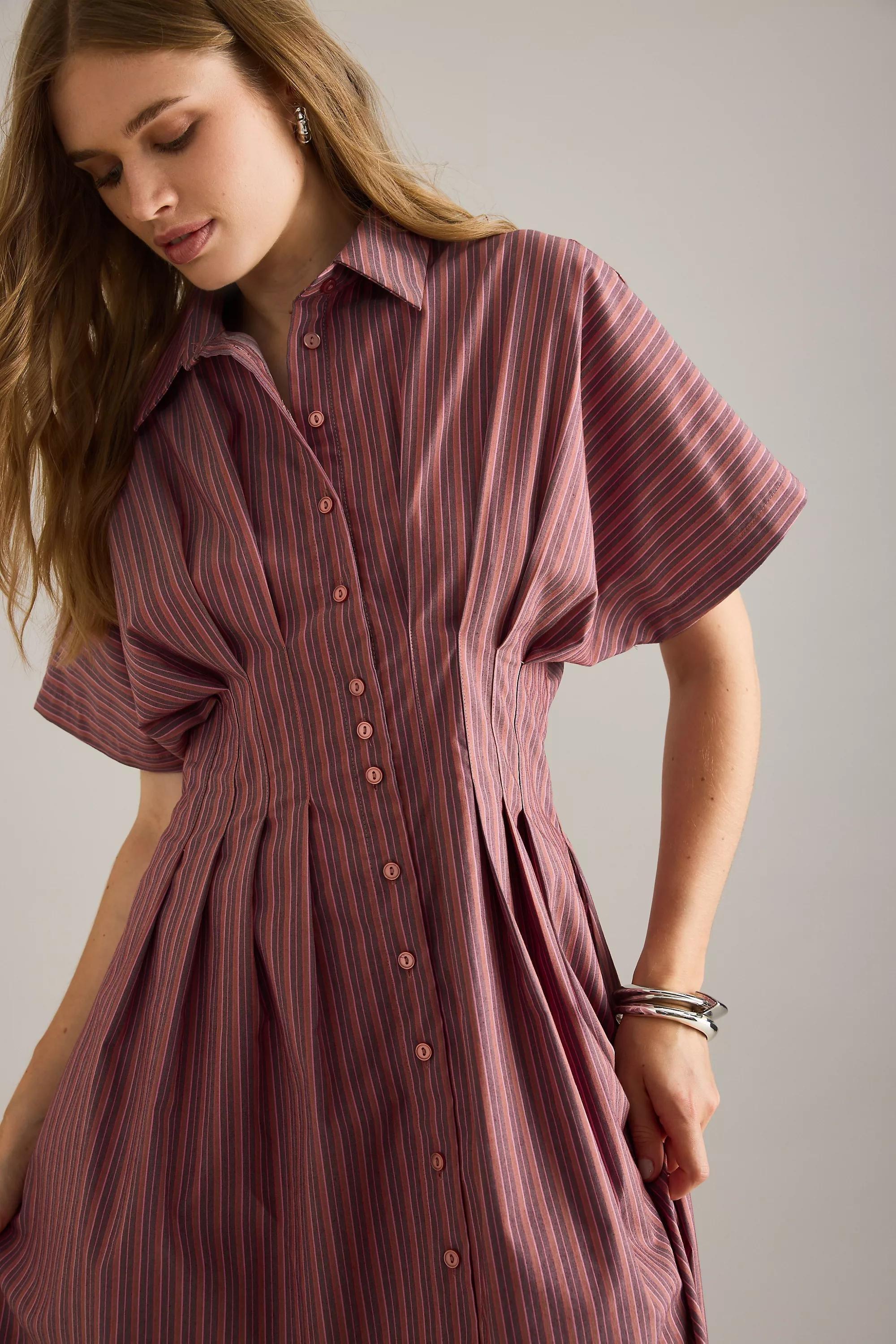 By Exquise The Tobie Button-Front Pleated Shirt Dress, Purple, A501_0553, large image number 5