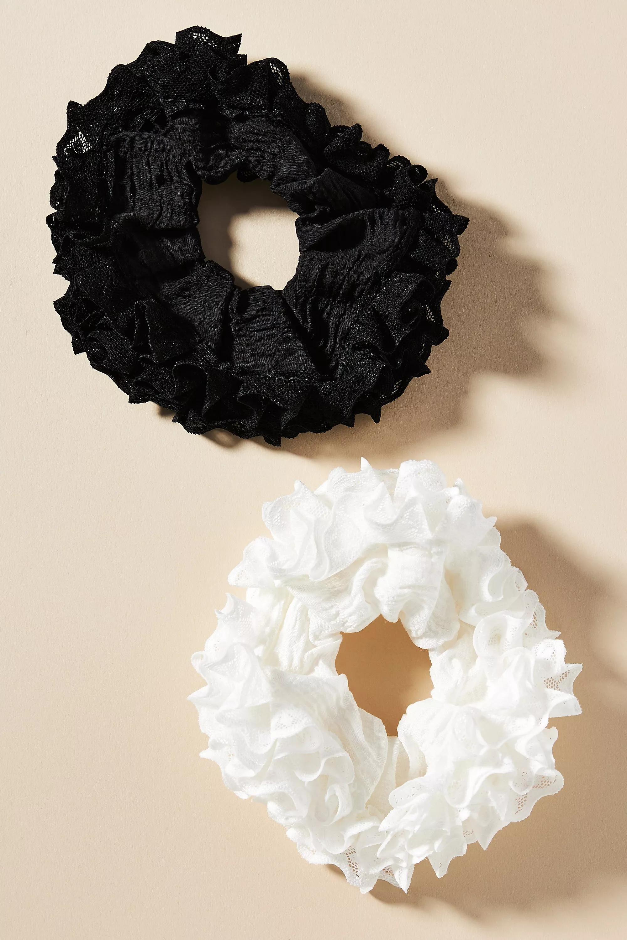 B&W Eyelet Hair Scrunchies, Set of 2, , medium