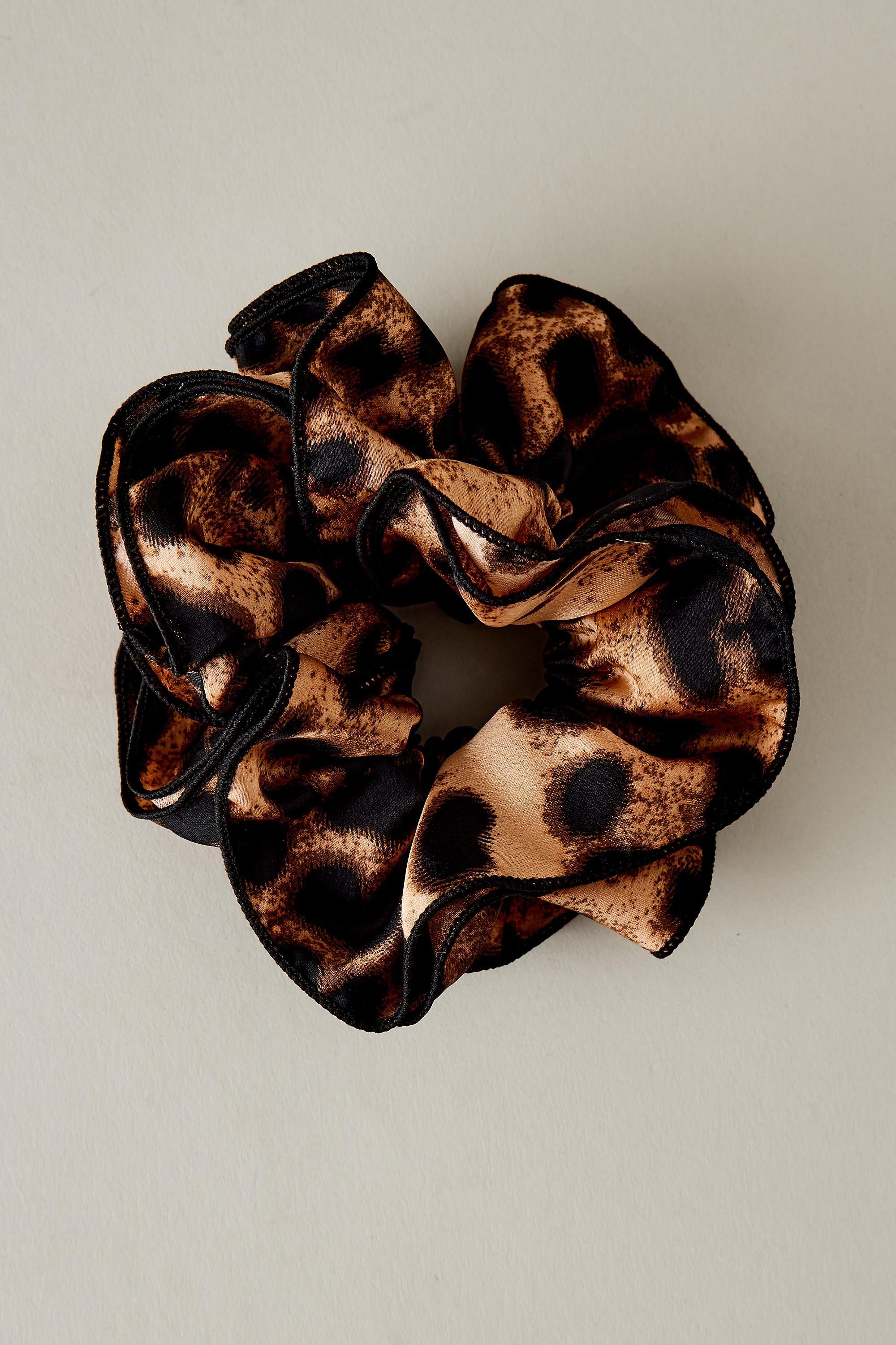 Brown Leopard Print Hair Scrunchie, , medium