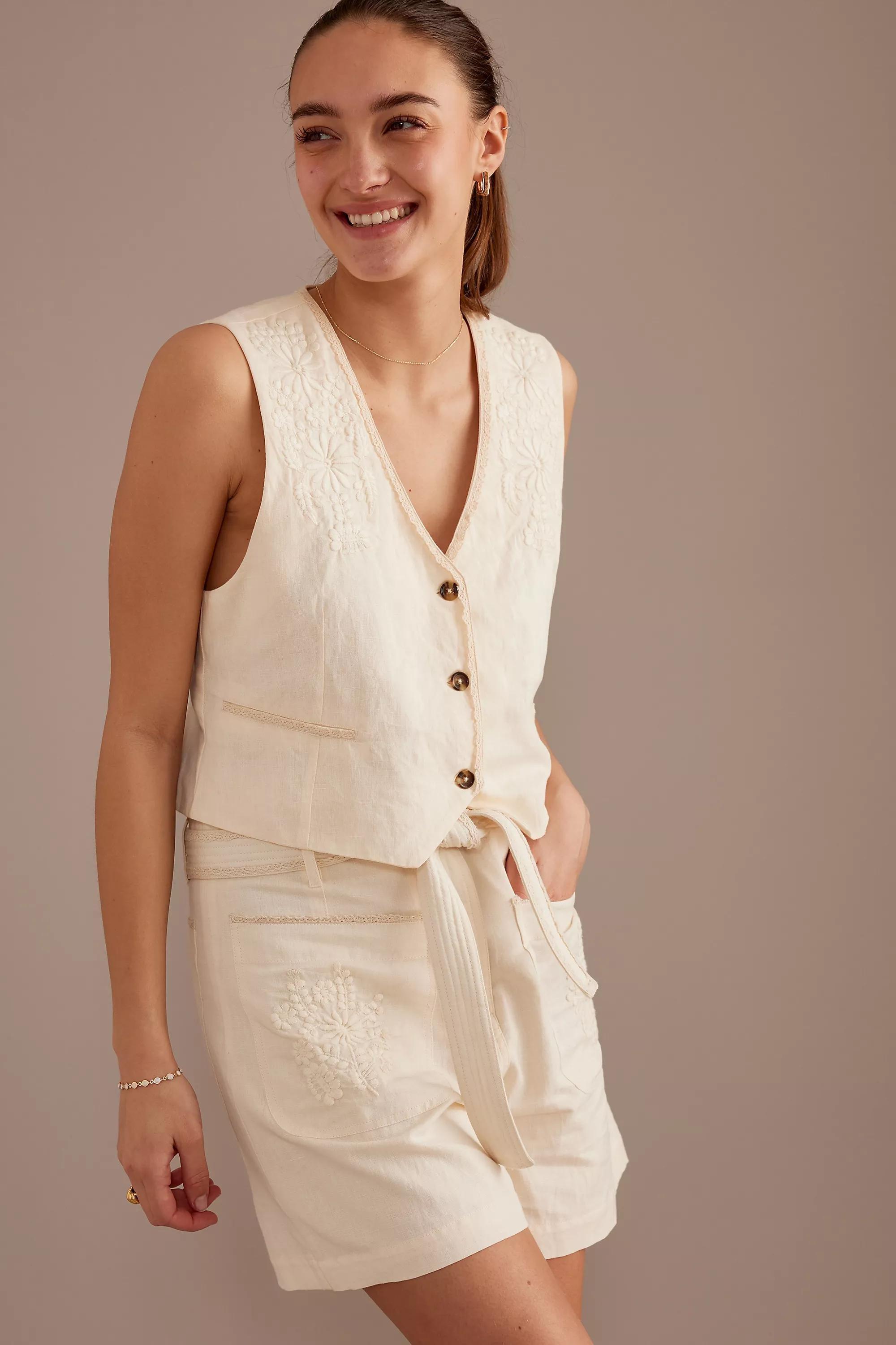 Louise Misha Frankie Embroidered Waistcoat, Cream, , large image number 0